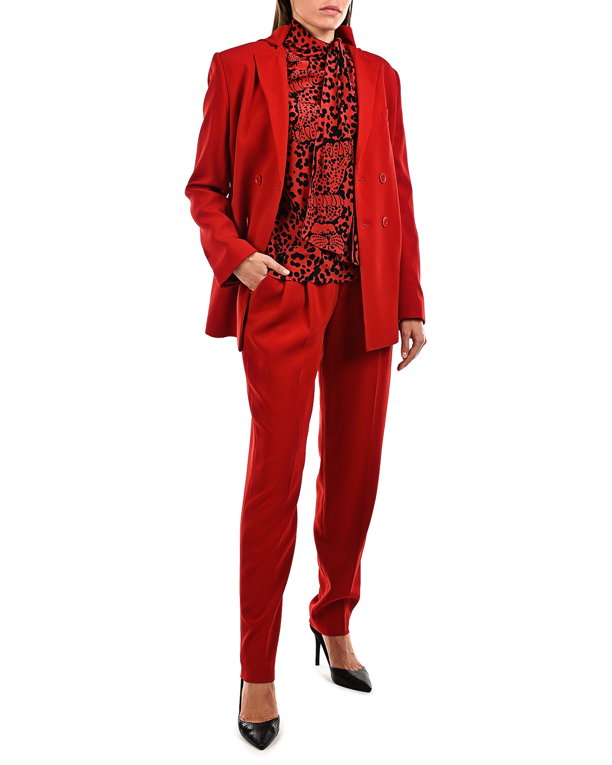 Красная блуза с леопардовым принтом Red Valentino, размер 42, цвет красный - фото 2