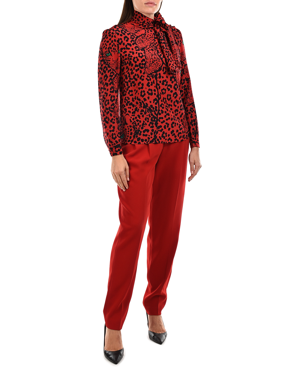 Красная блуза с леопардовым принтом Red Valentino, размер 42, цвет красный - фото 3
