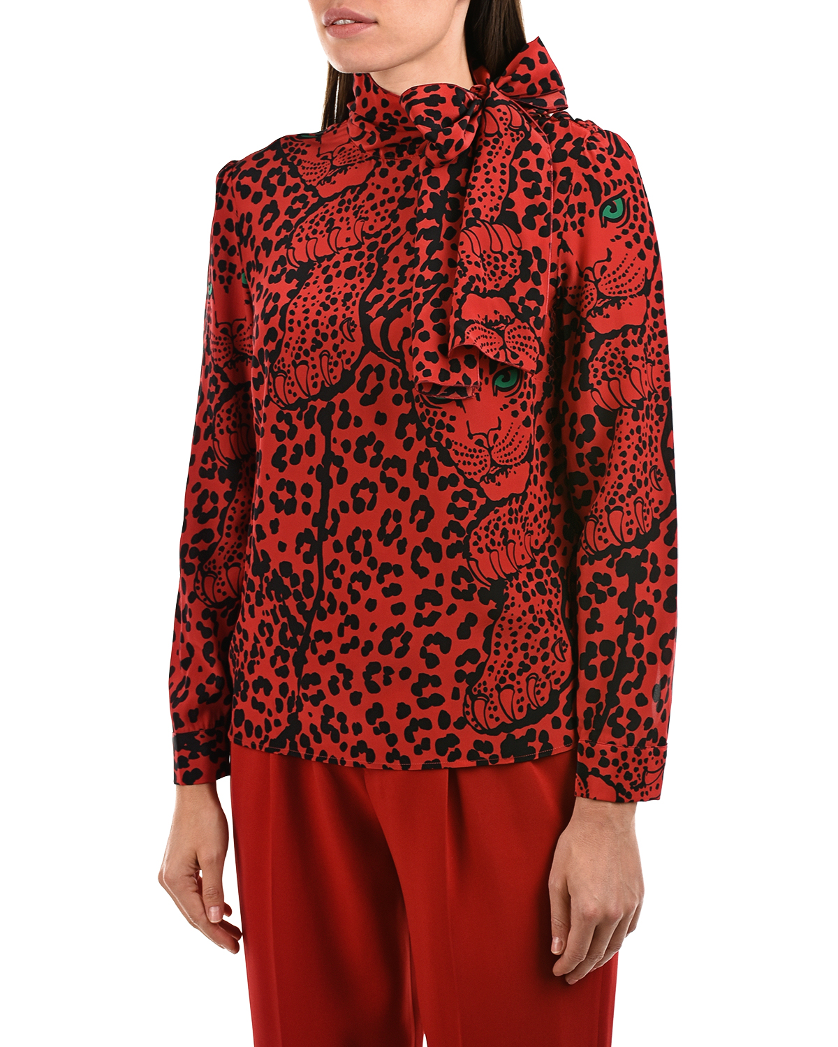 Красная блуза с леопардовым принтом Red Valentino, размер 42, цвет красный - фото 8