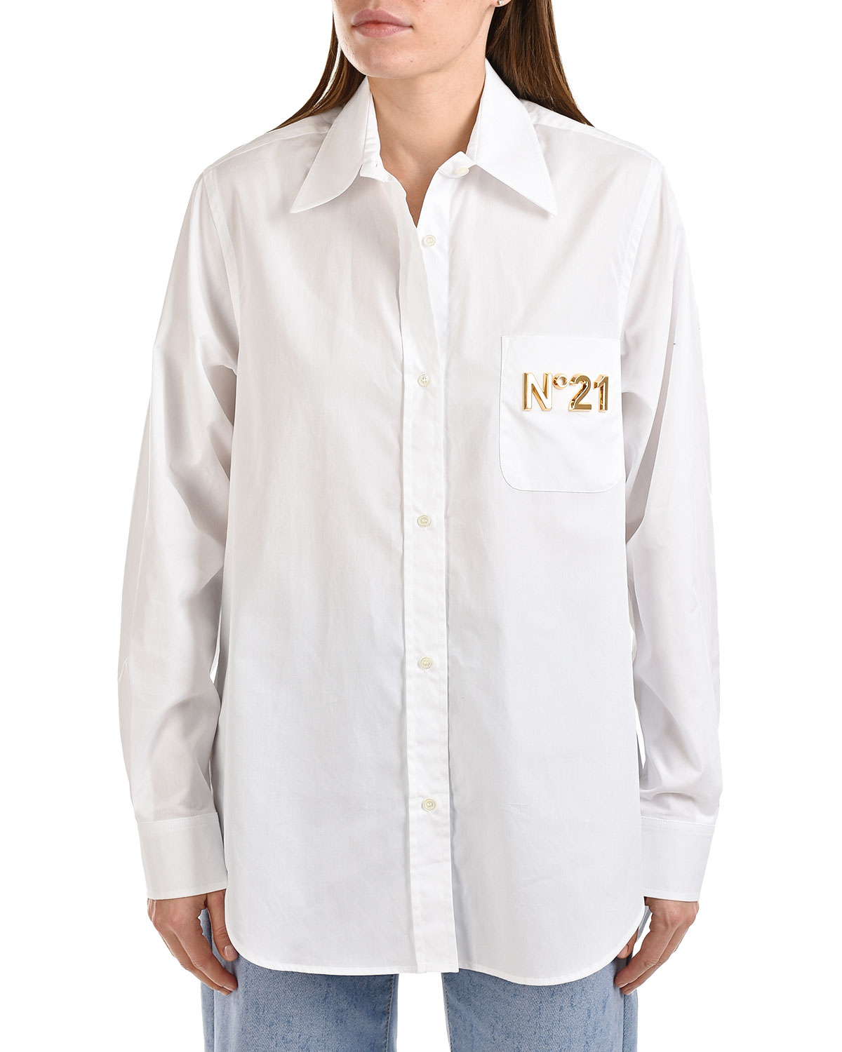 Белая рубашка с золотистым логотипом No. 21, размер 40, цвет белый - фото 7