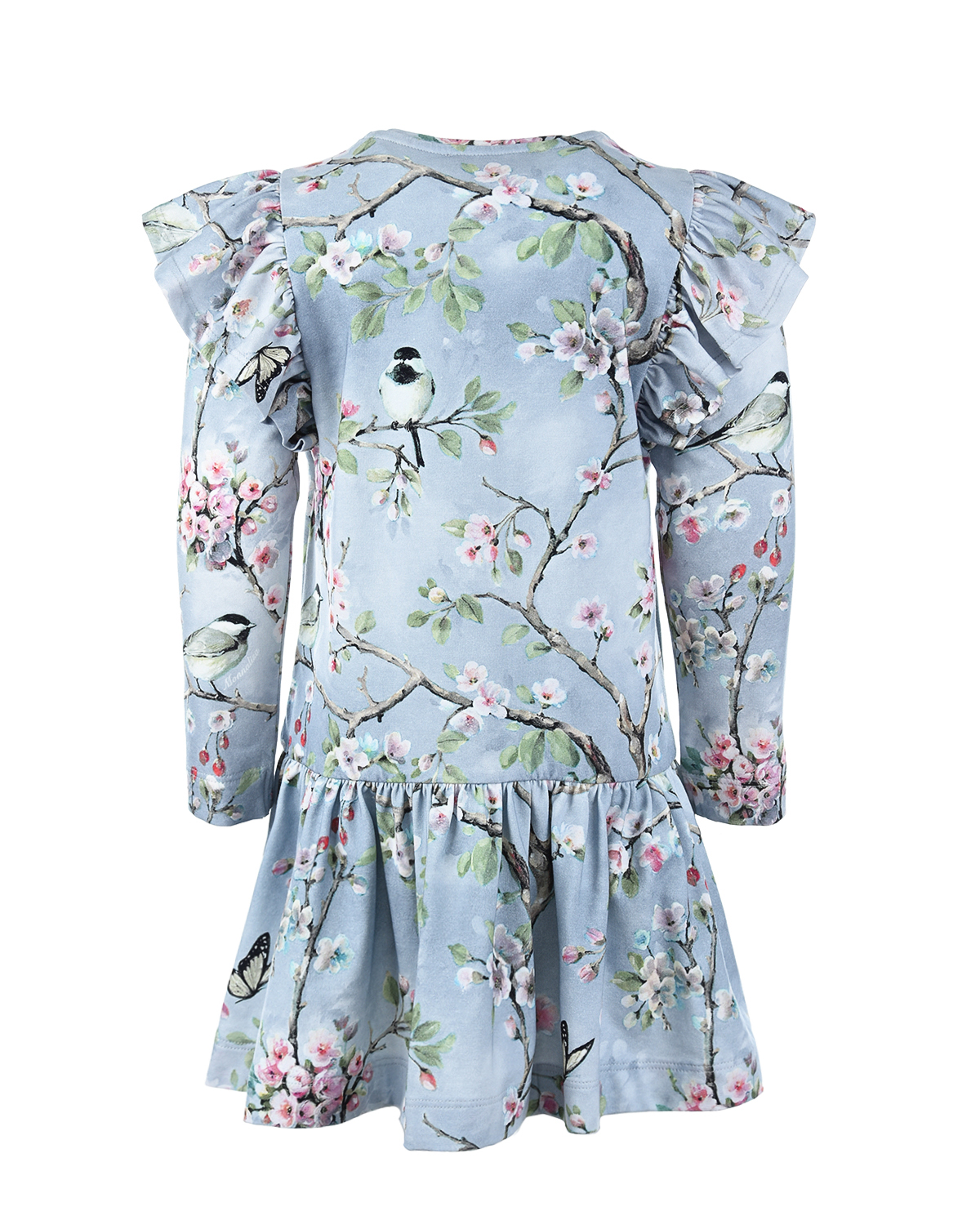Серое платье с принтом "Синицы" Monnalisa детское, размер 128, цвет серый - фото 2