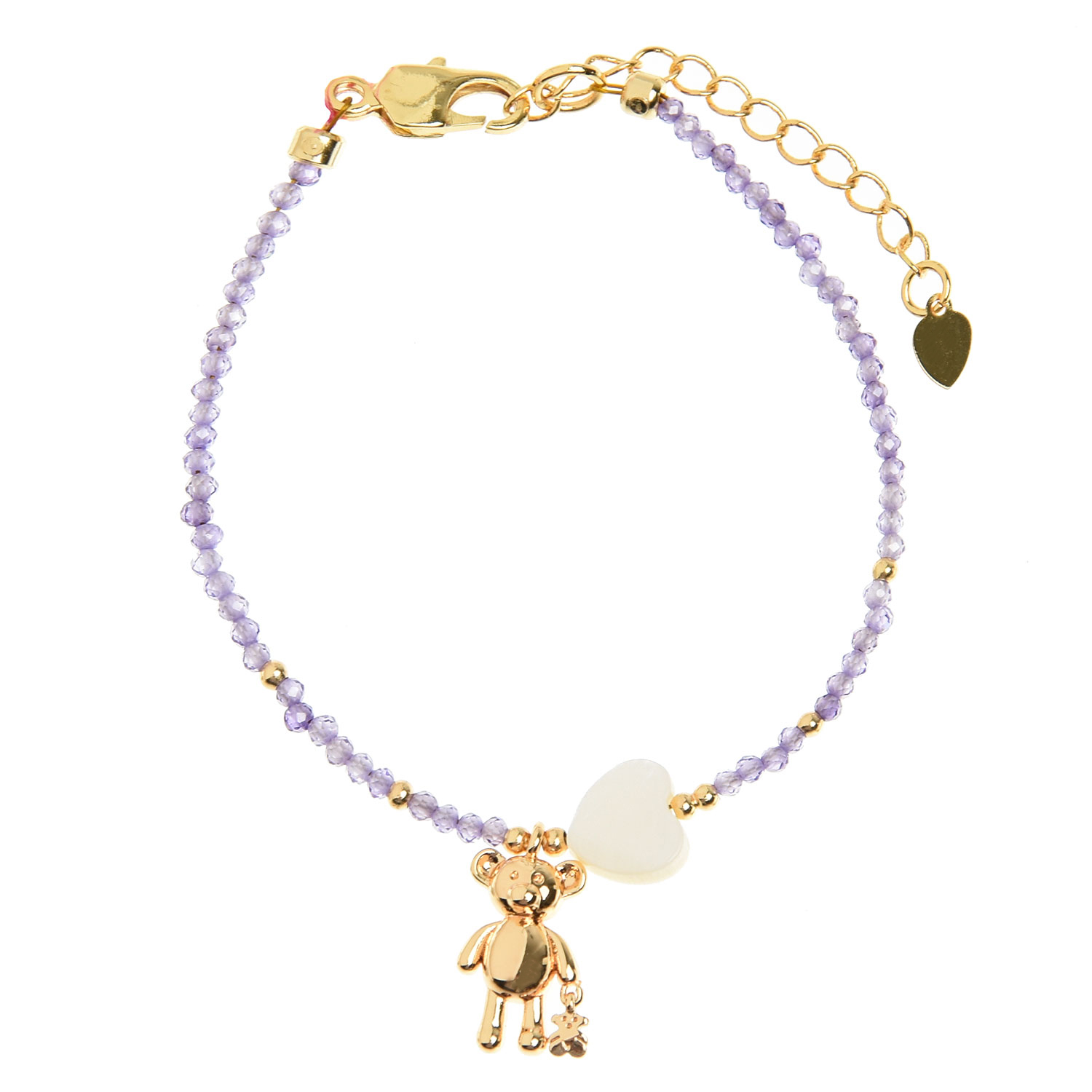 Браслет, циркон/ подвеска "медвежонок"/перламутр I Love Cameo детский