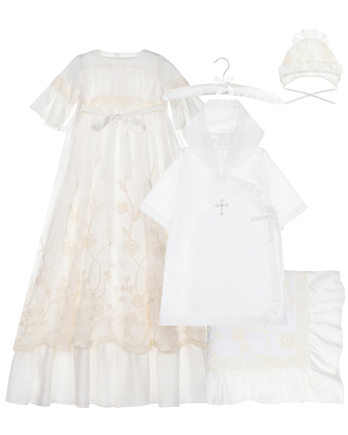 Комплект: платье, пеленка и чепчик, молочный Wings Atelier детский