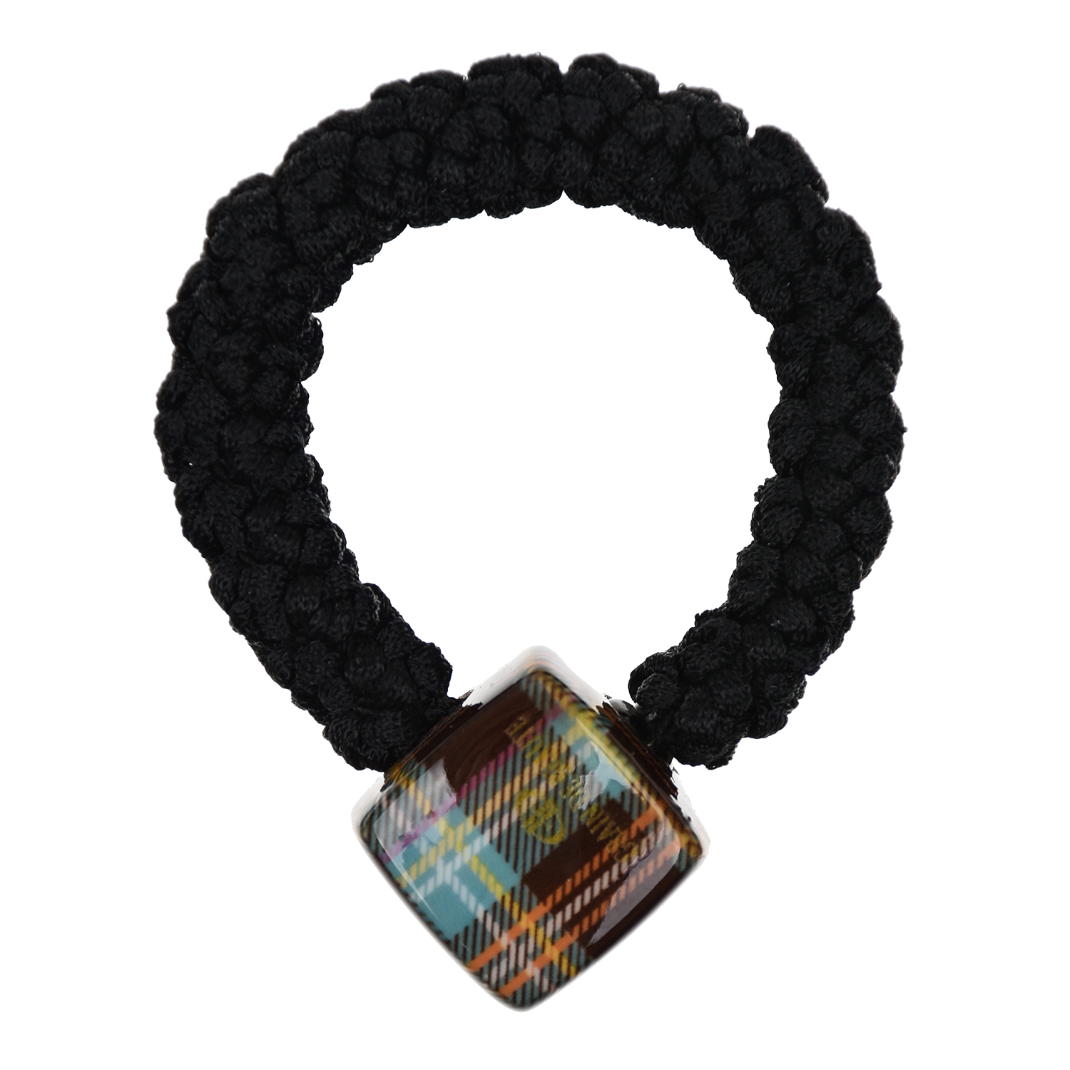 Черная резинка для волос с большим кубом в синюю клетку Rena Chris детская