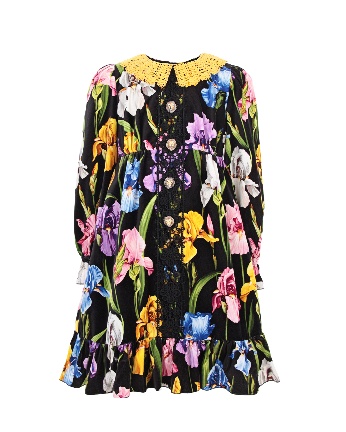 Бархатное платье с кружевной отделкой Dolce&Gabbana детское, размер 152, цвет мультиколор - фото 1