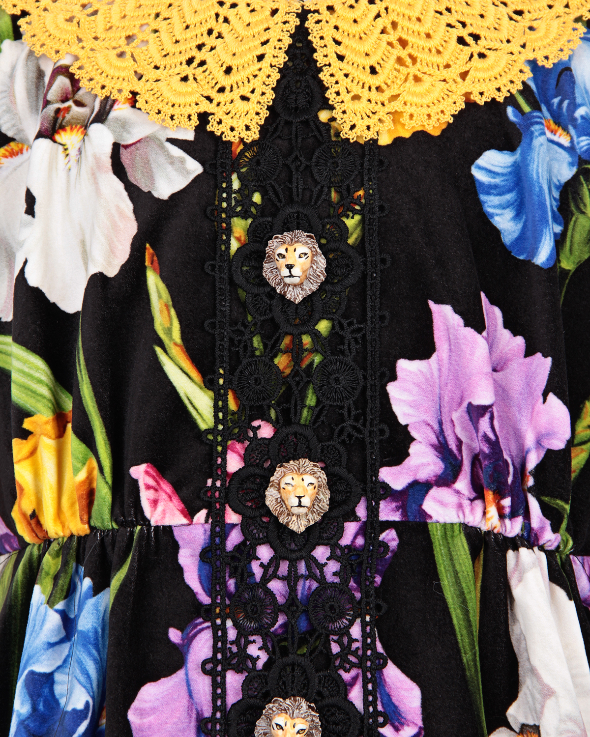 Бархатное платье с кружевной отделкой Dolce&Gabbana детское, размер 152, цвет мультиколор - фото 3