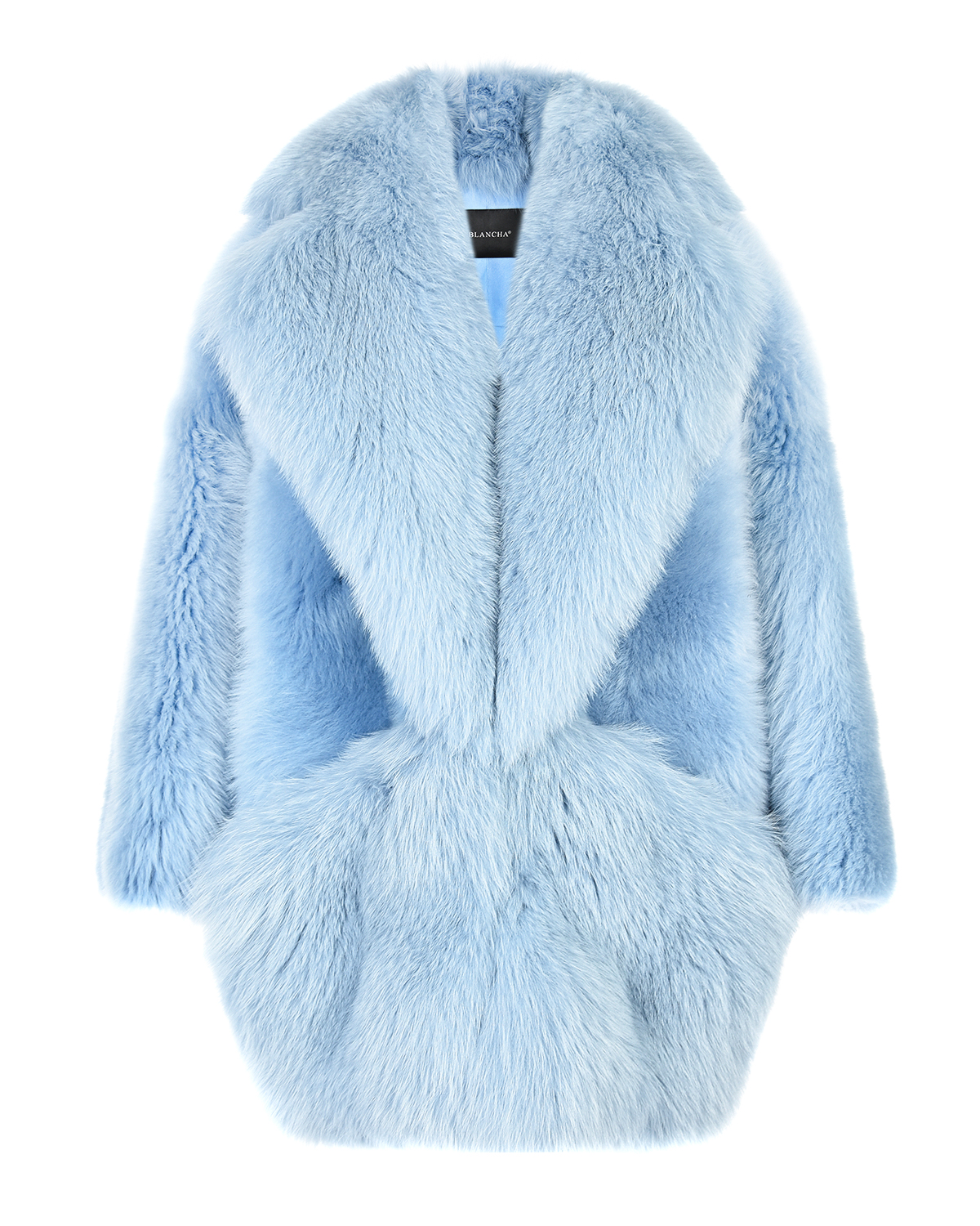 Голубое укороченное пальто из меха Blancha, размер 40, цвет голубой