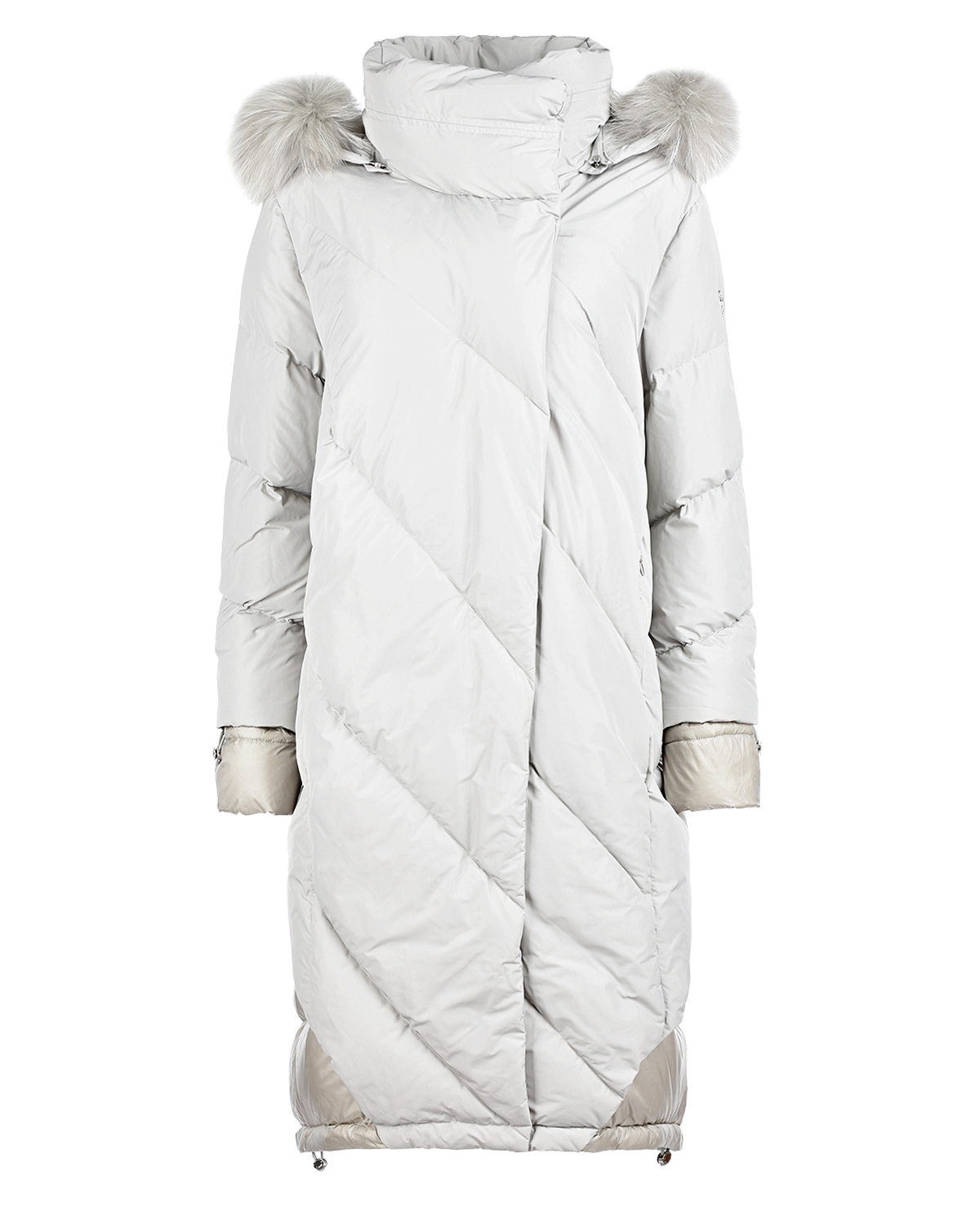 Белое пальто с отделкой из меха енота Diego M, размер 46, цвет нет цвета - фото 1
