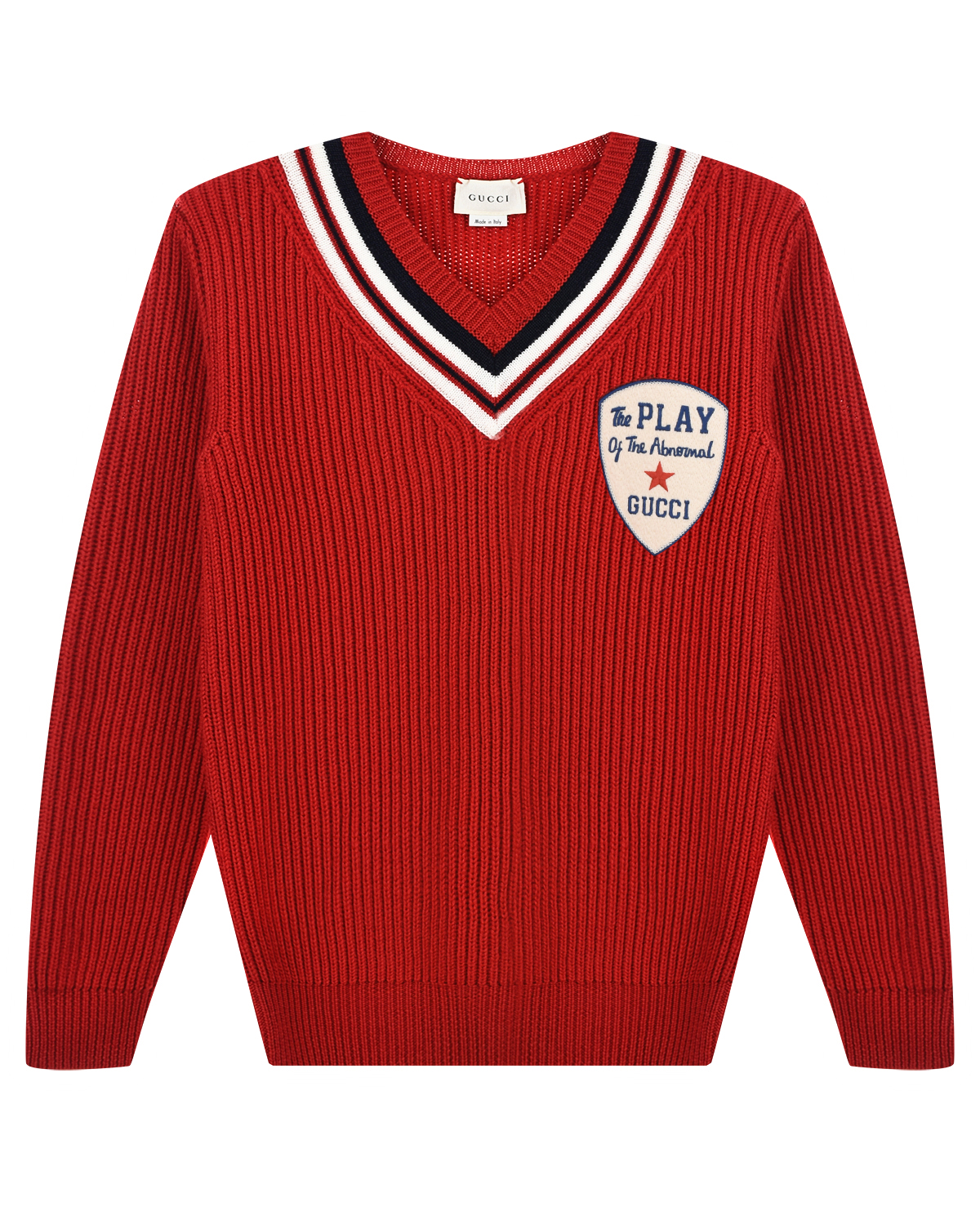 

Шерстяной джемпер с V-образным вырезом GUCCI детский, Красный, Шерстяной джемпер с V-образным вырезом GUCCI детский