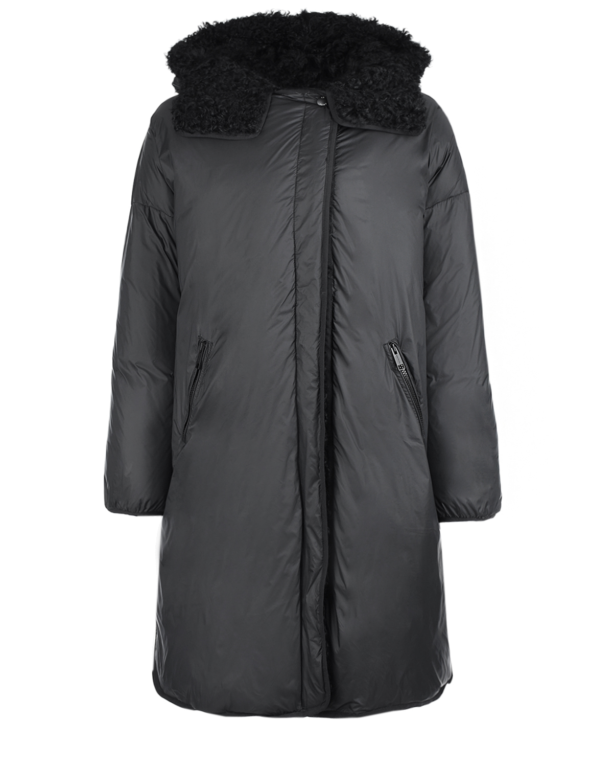 Черное пальто с отделкой из овчины Yves Salomon, размер 36, цвет черный - фото 1