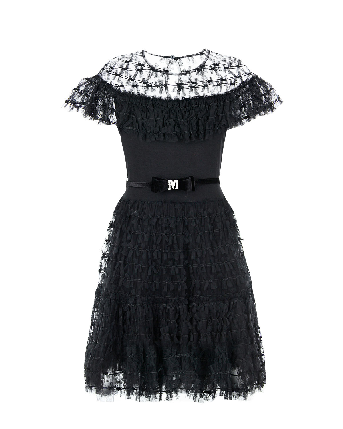 Черное платье из фатина и джерси с оборками Monnalisa детское - фото 1