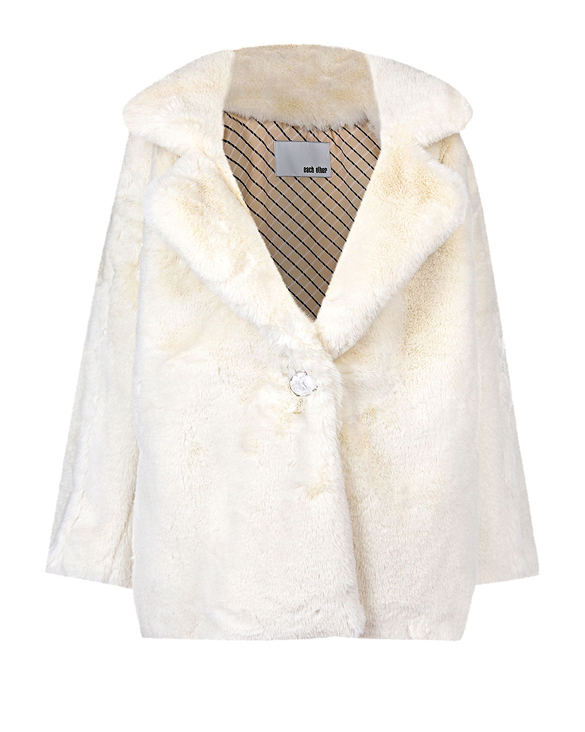 Меховое пальто с пуговицей из натурального камня Each Other, размер 40, цвет белый - фото 1