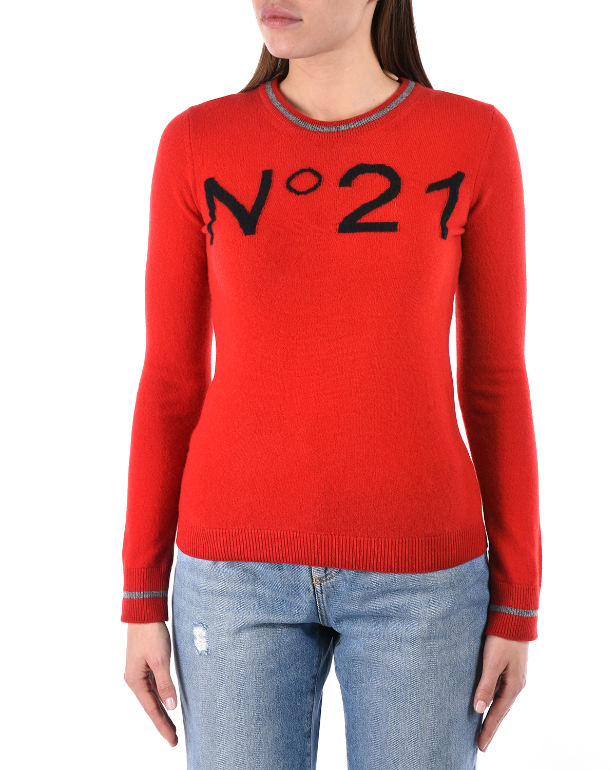 Красный джемпер из шерсти с логотипом No. 21 - фото 8