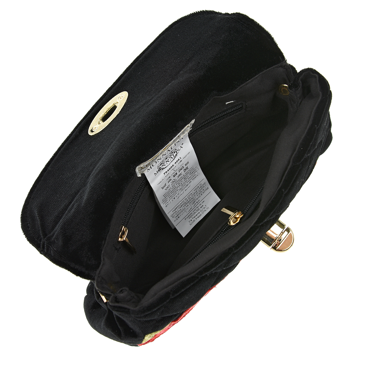 Черная бархатная сумка с вышивкой 12х4 см Monnalisa детская - фото 4