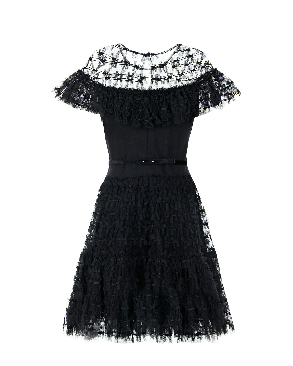Черное платье из фатина и джерси с оборками Monnalisa детское - фото 2