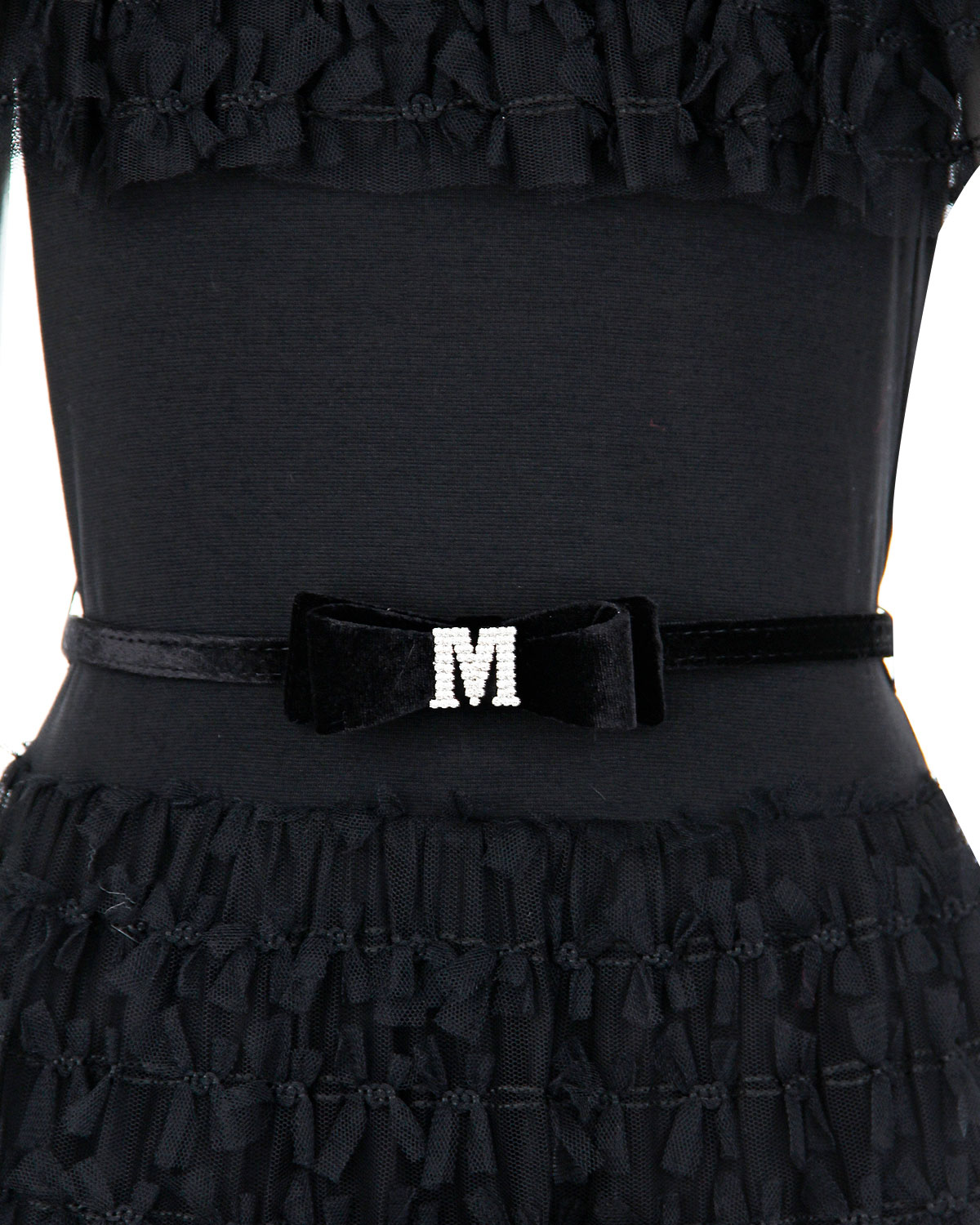 Черное платье из фатина и джерси с оборками Monnalisa детское - фото 3