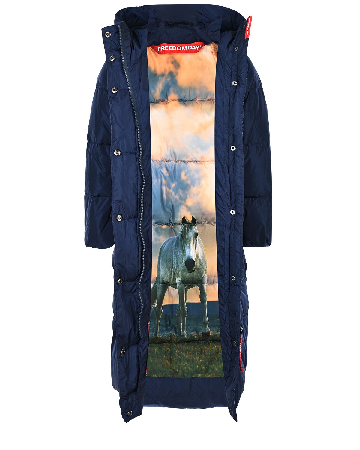 Длинное пуховое пальто с принтом на подкладке Freedomday детское, размер 140, цвет синий - фото 2