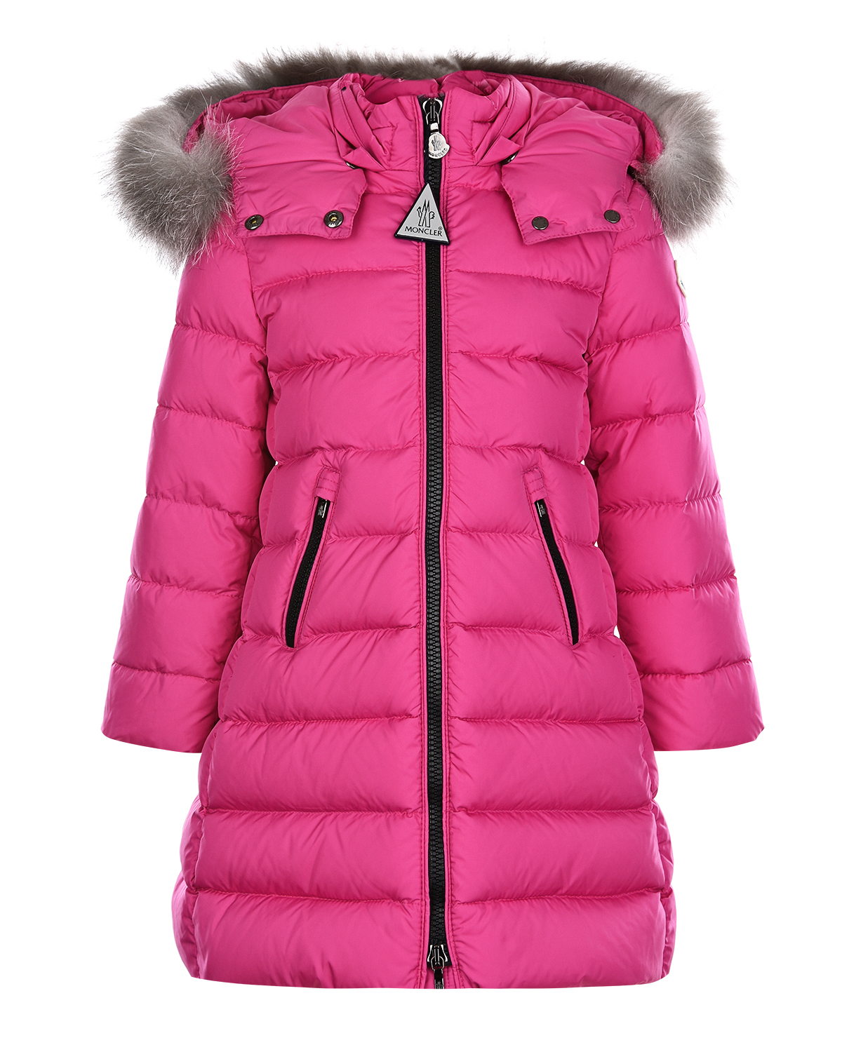 Розовое пуховое пальто приталенного кроя Moncler детское, размер 128, цвет розовый - фото 1