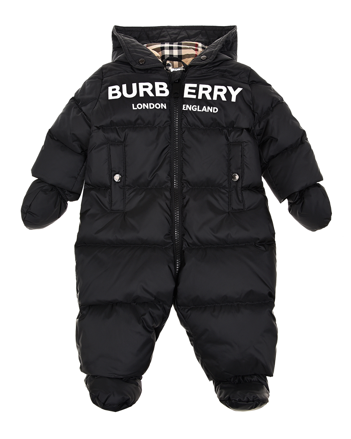 Черный стеганый комбинезон с логотипом Burberry детский - фото 1