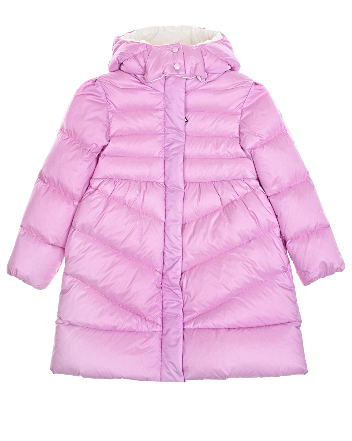 Розовое пальто-пуховик с капюшоном Moncler