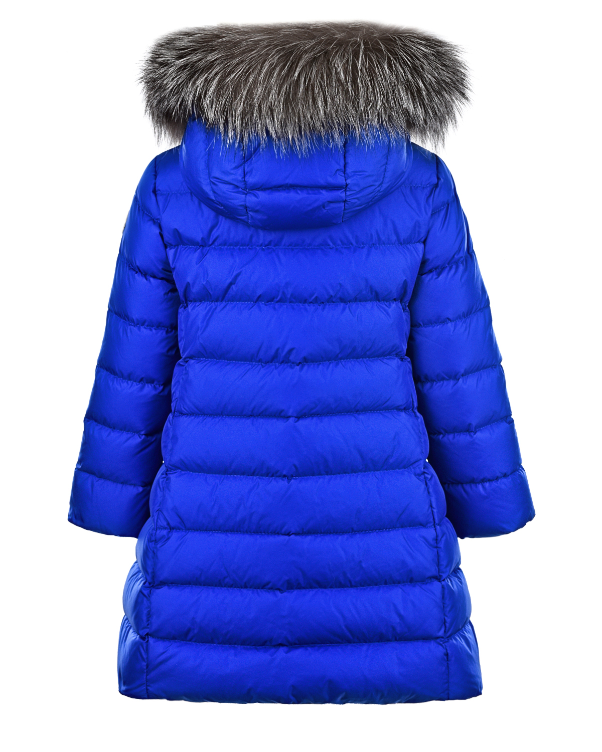Пальто приталенного кроя с меховой опушкой Moncler детское, размер 104, цвет синий - фото 2