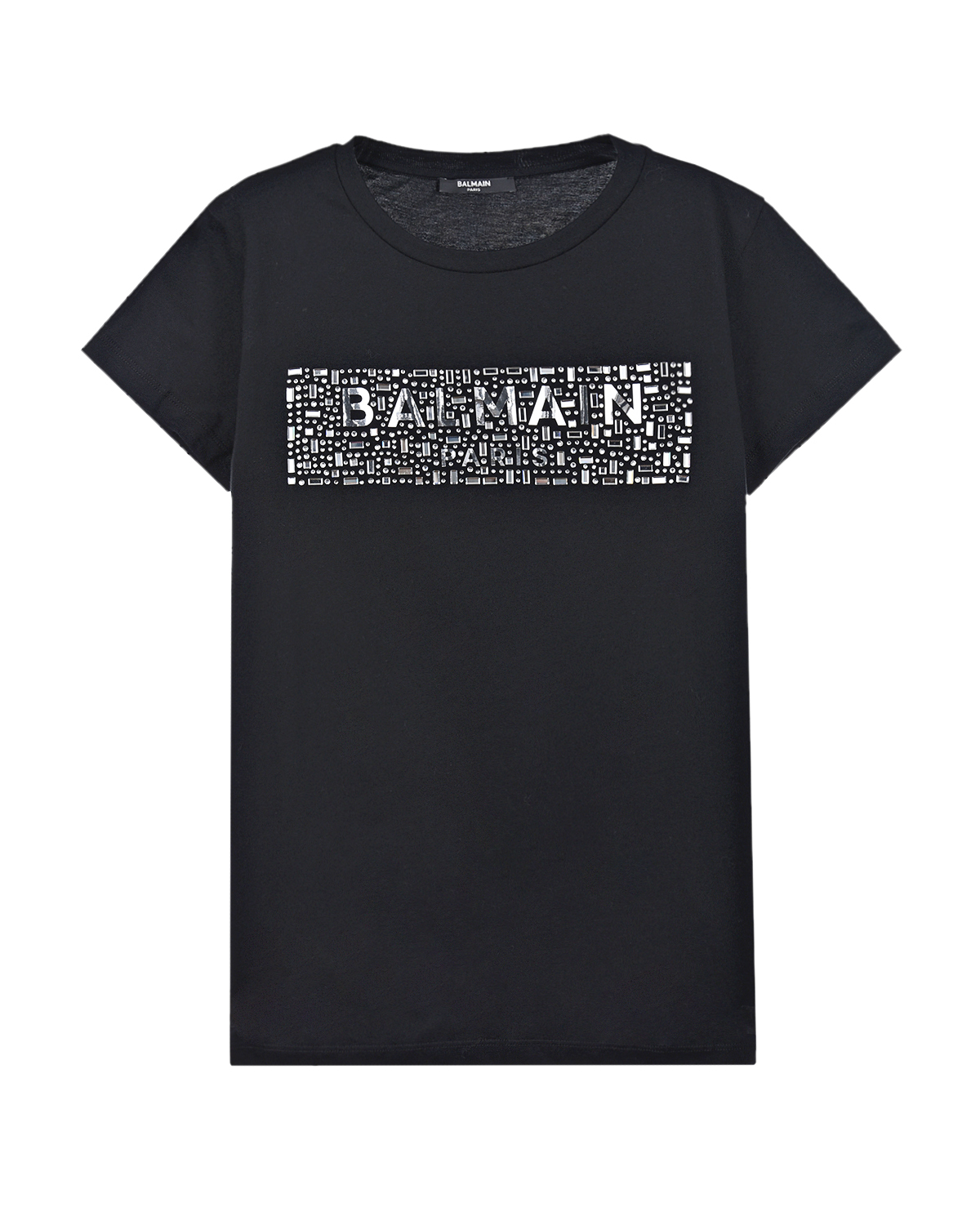 Черная футболка с логотипом из страз Balmain детская, размер 152, цвет черный - фото 1