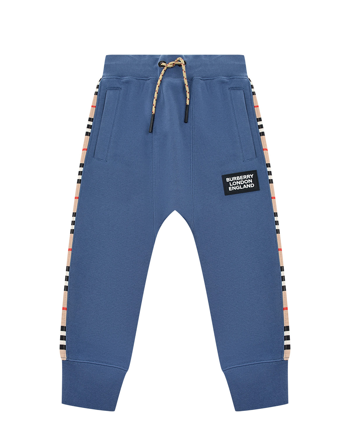 Синие спортивные брюки с лампасами в полоску Burberry детские, размер 98, цвет синий - фото 1