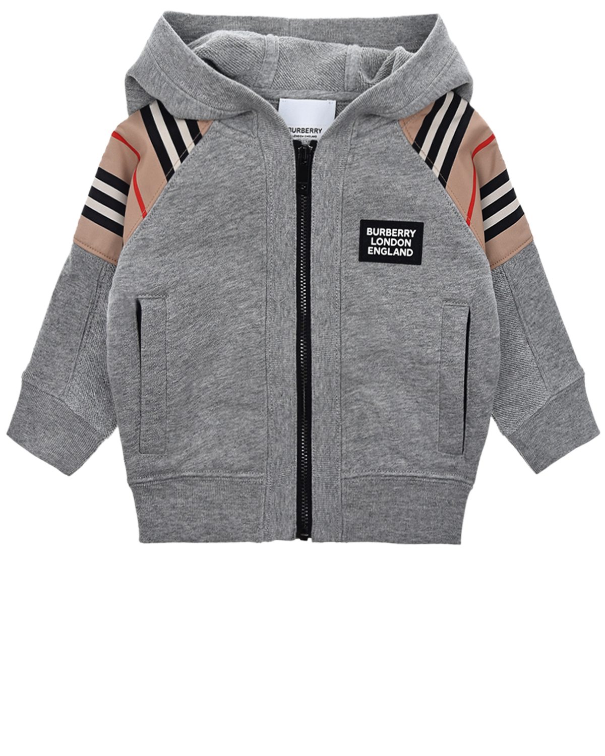 Серая спортивная куртка с декоративными вставками Burberry детская, размер 68, цвет серый - фото 1