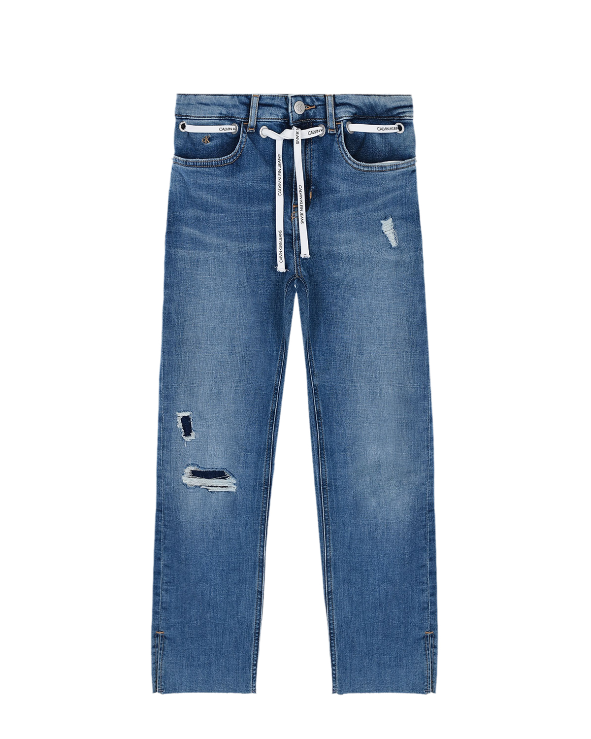 Голубые джинсы с белым шнурком Calvin Klein детские, размер 176, цвет голубой - фото 1