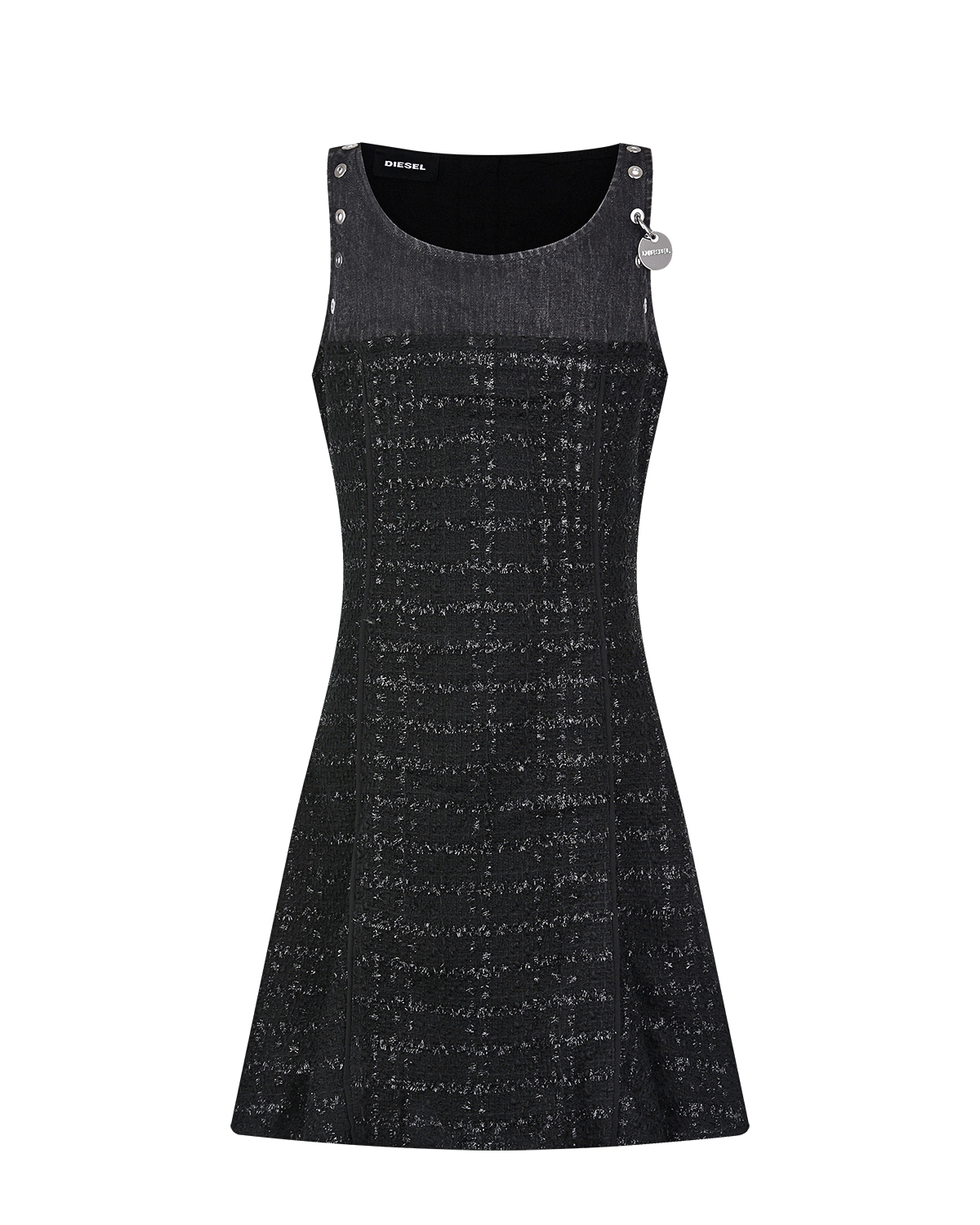 Черное платье из твида и денима Diesel детское, размер 128, цвет черный - фото 1