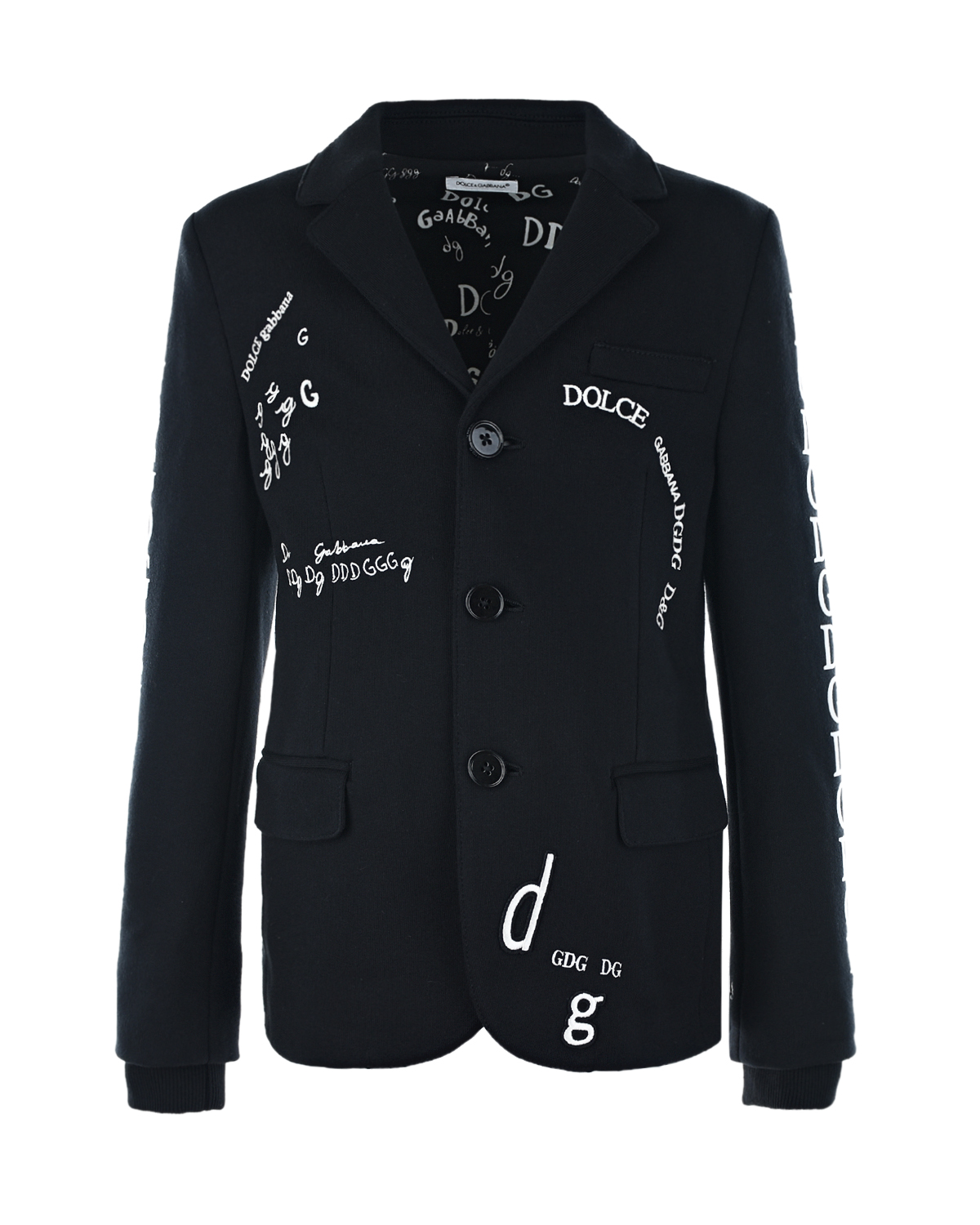 Однобортный пиджак из джерси с вышитым логотипом Dolce&Gabbana детский, размер 116, цвет черный - фото 1