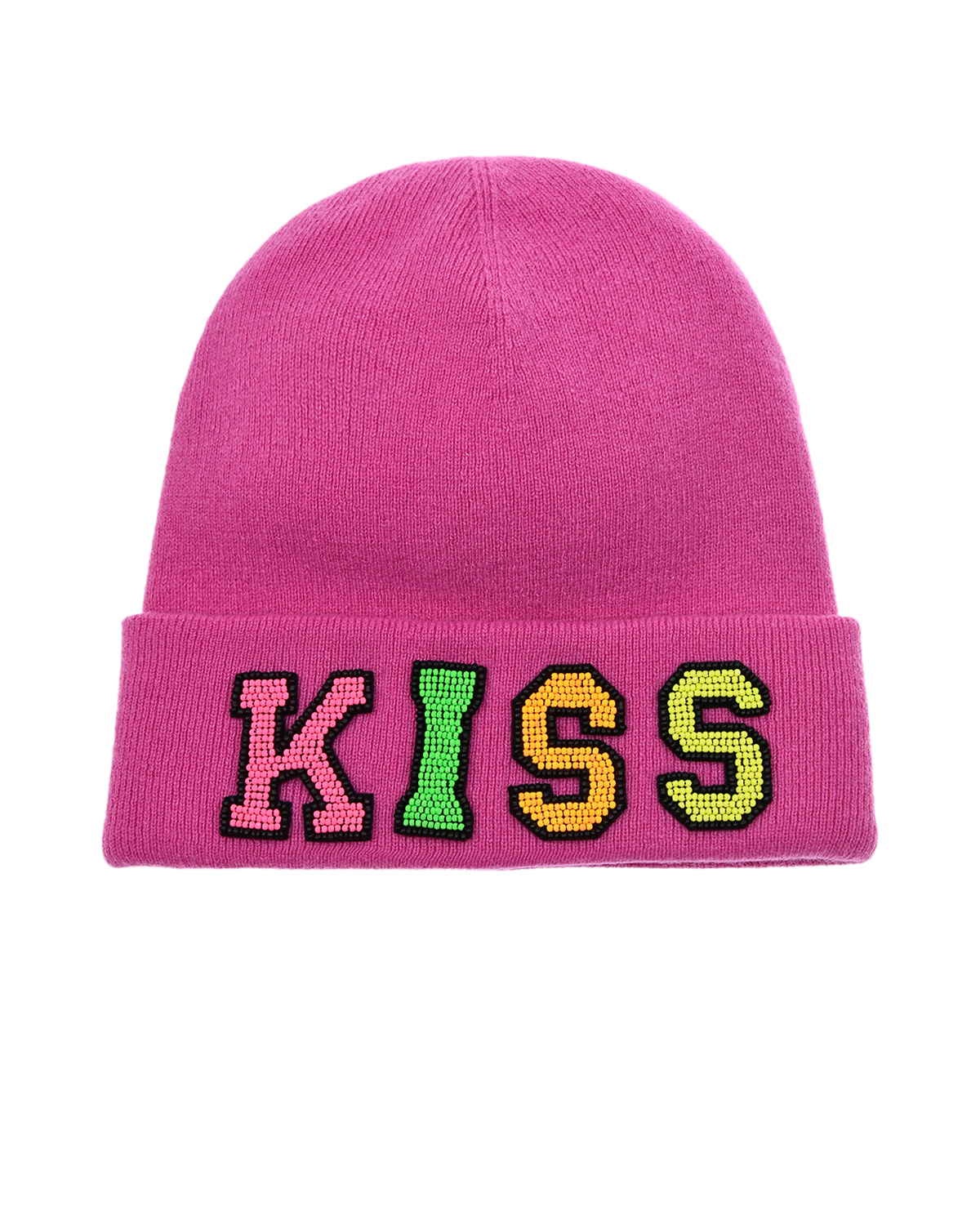 Розовая шапка с надписью "Kiss" из бисера Regina детская, размер 53, цвет розовый - фото 1