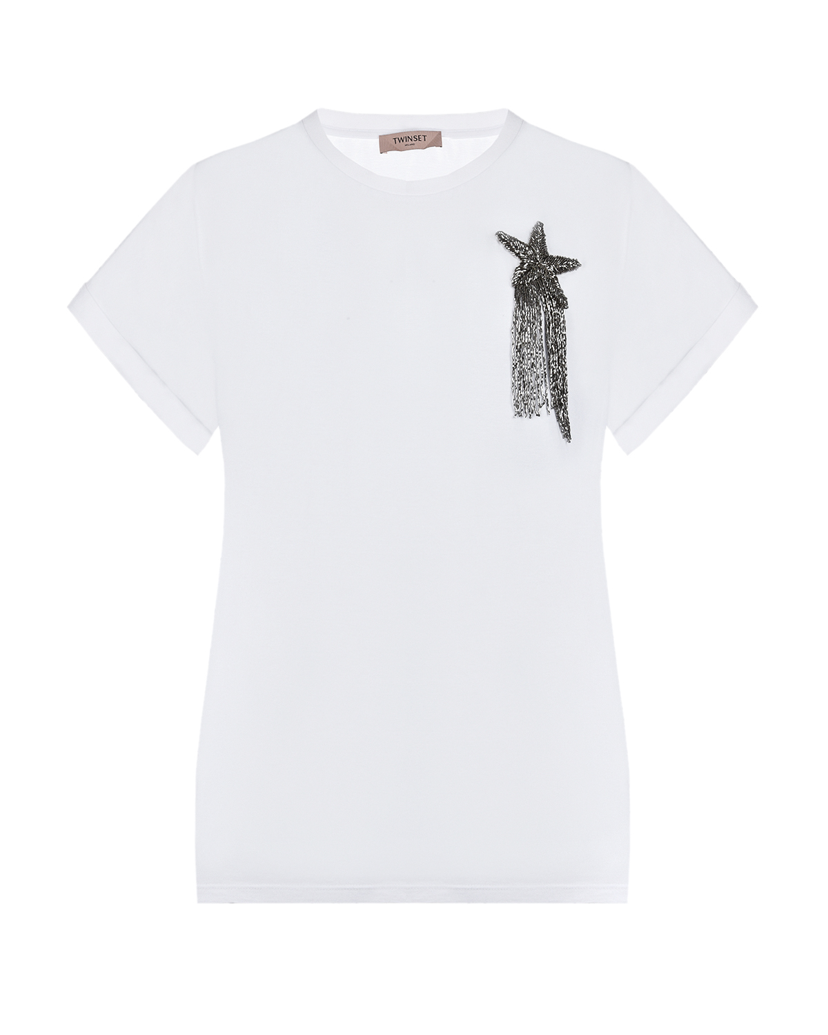 Белая футболка с вышивкой "Звезда" TWINSET, размер 38, цвет белый - фото 1