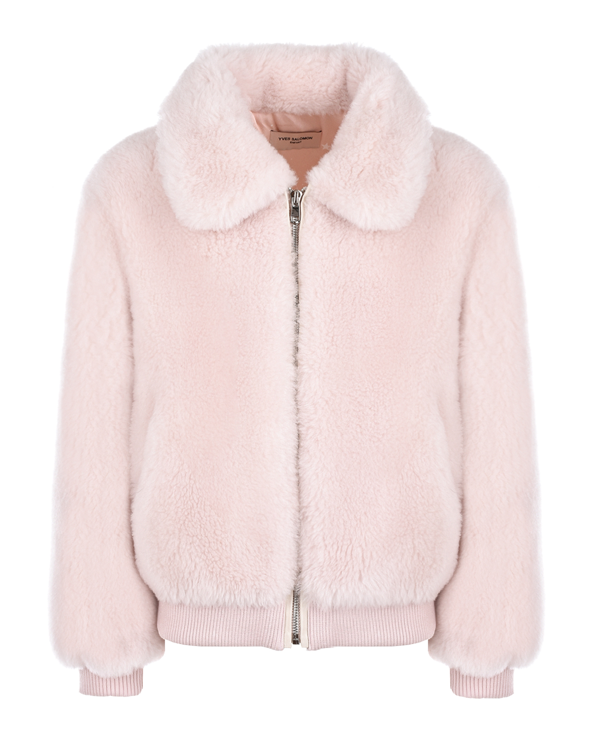 Купить Розовая куртка из эко-меха Yves Salomon детская, Белый, 100%шерсть, 100%полиэстер