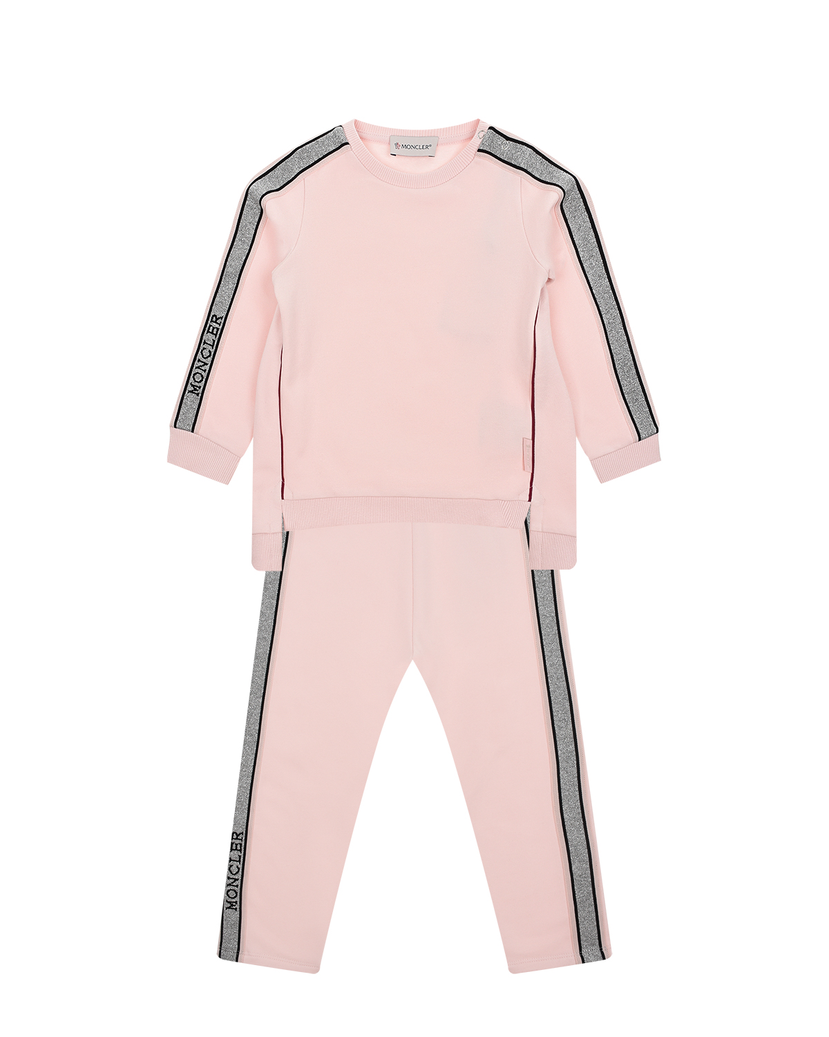 Розовый спортивный костюм с серебристыми лампасами Moncler детский, размер 86 - фото 1