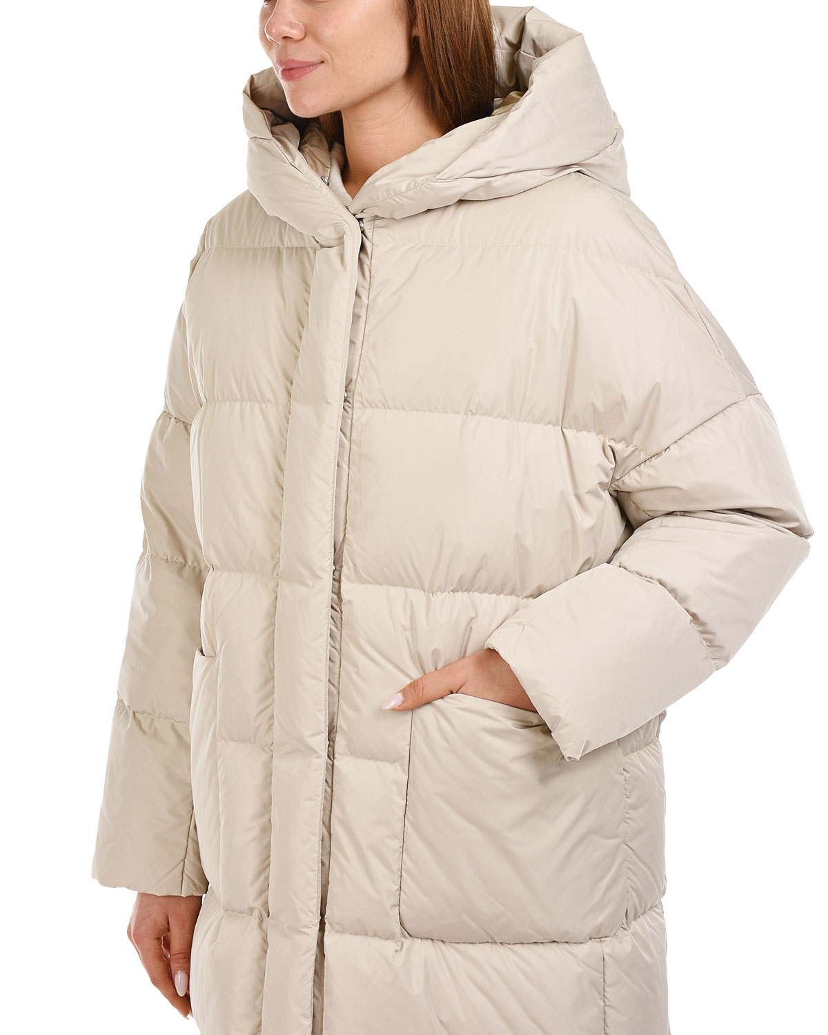 Бежевое пальто-пуховик ADD, размер 42, цвет бежевый - фото 9