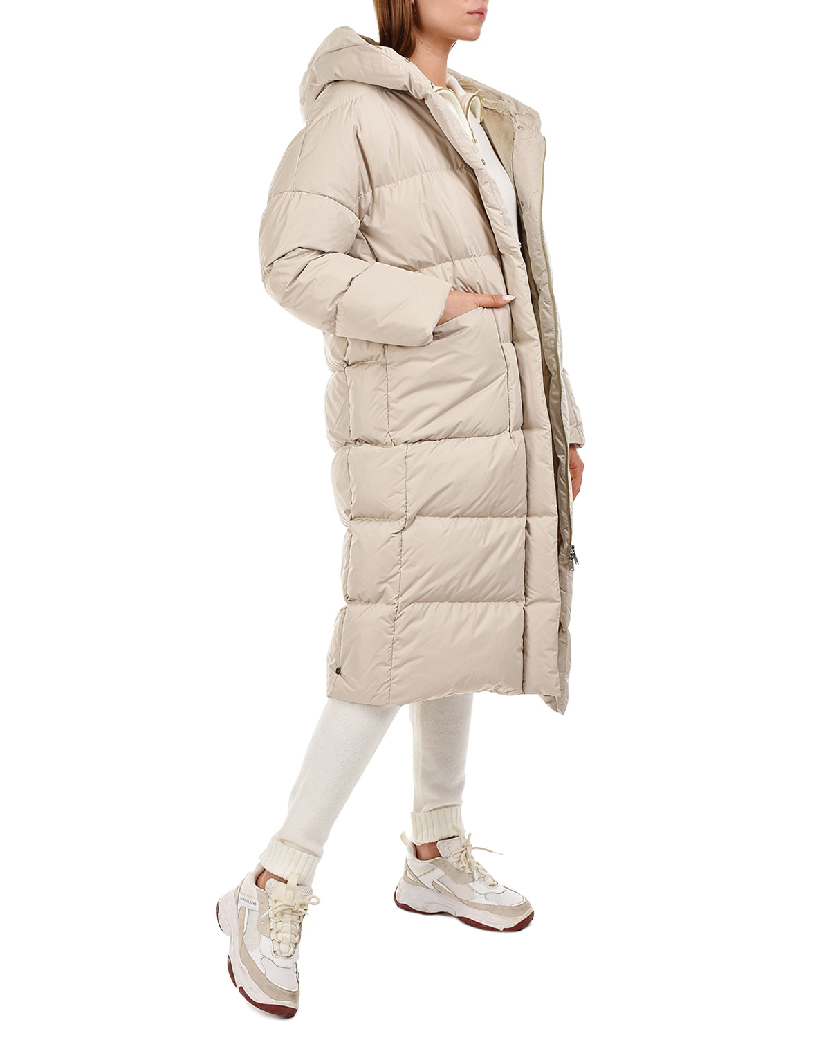 Бежевое пальто-пуховик ADD, размер 42, цвет бежевый - фото 3