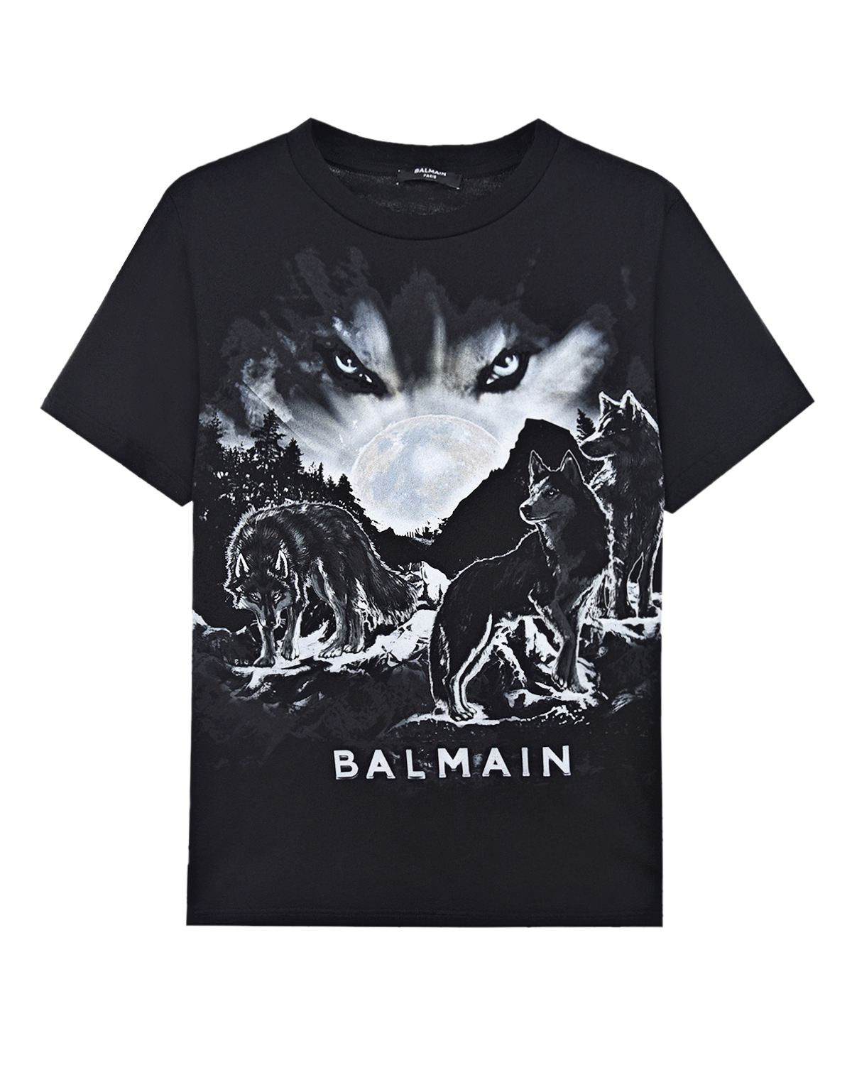 Черная футболка с принтом "волки" Balmain детская, размер 164, цвет черный - фото 1