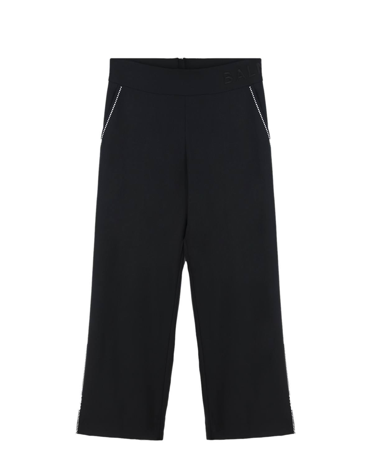 Шерстяные брюки с лампасами из стразов Balmain детские, размер 152, цвет черный - фото 1