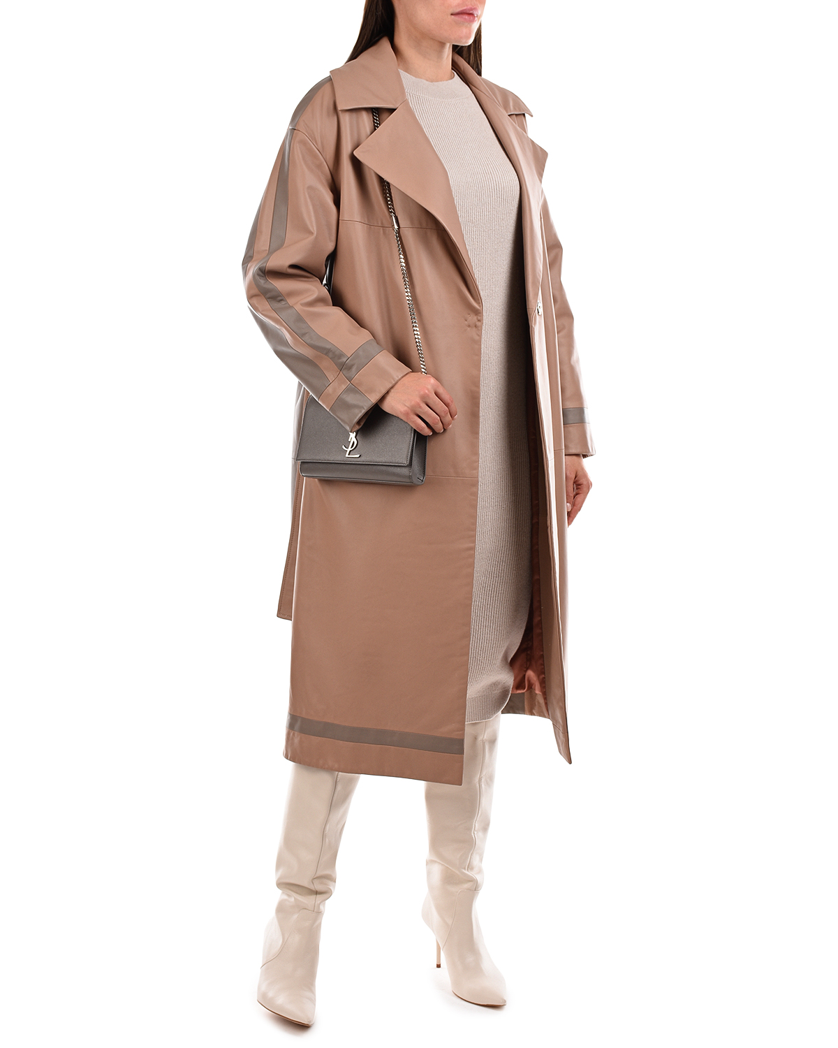 Кожаное пальто oversize Blancha, размер 40, цвет нет цвета - фото 2