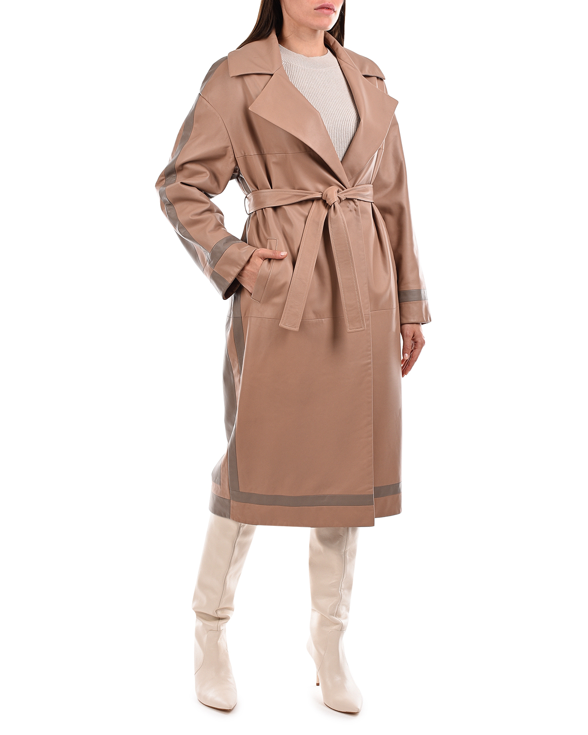 Кожаное пальто oversize Blancha, размер 40, цвет нет цвета - фото 3