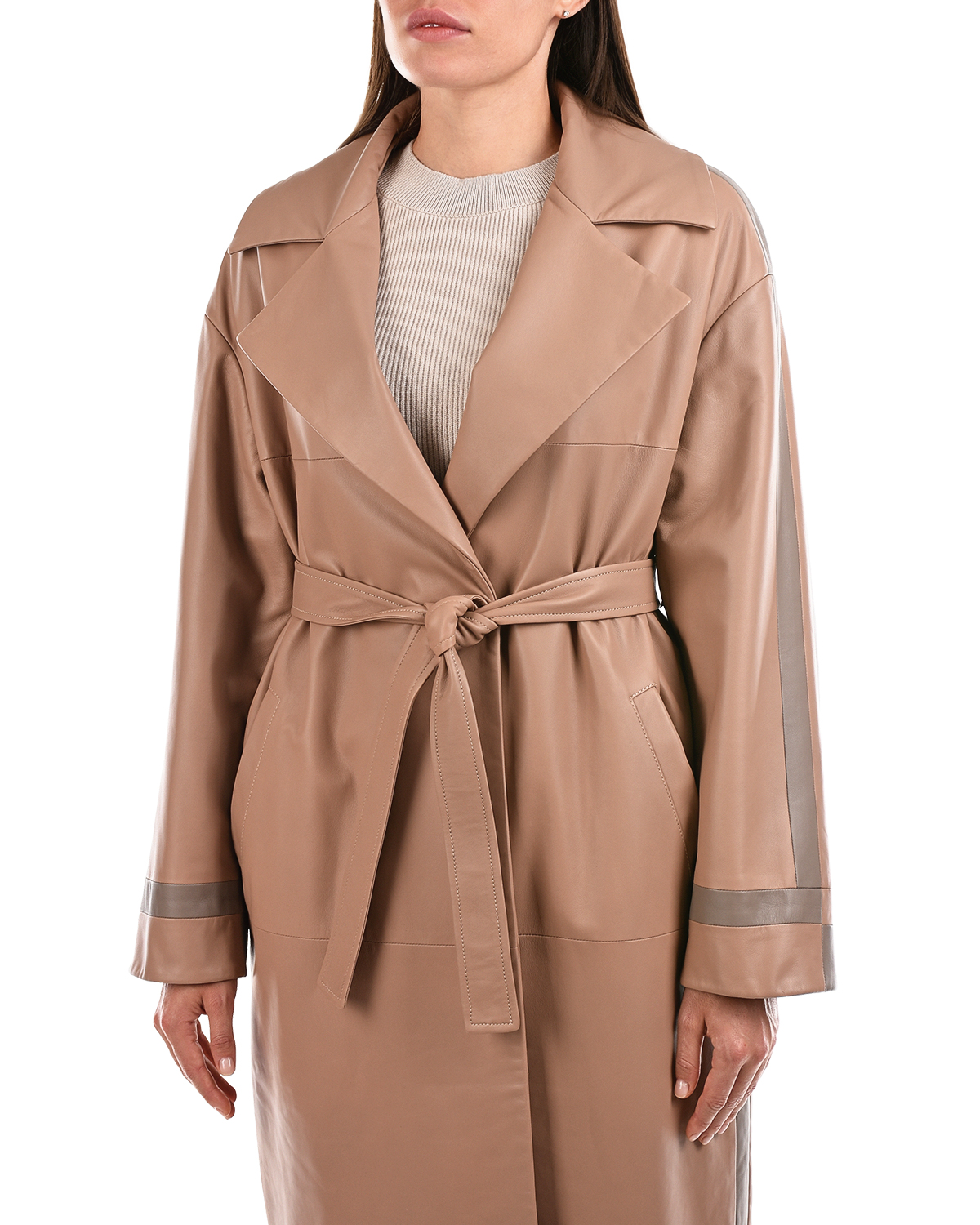 Кожаное пальто oversize Blancha, размер 40, цвет нет цвета - фото 7