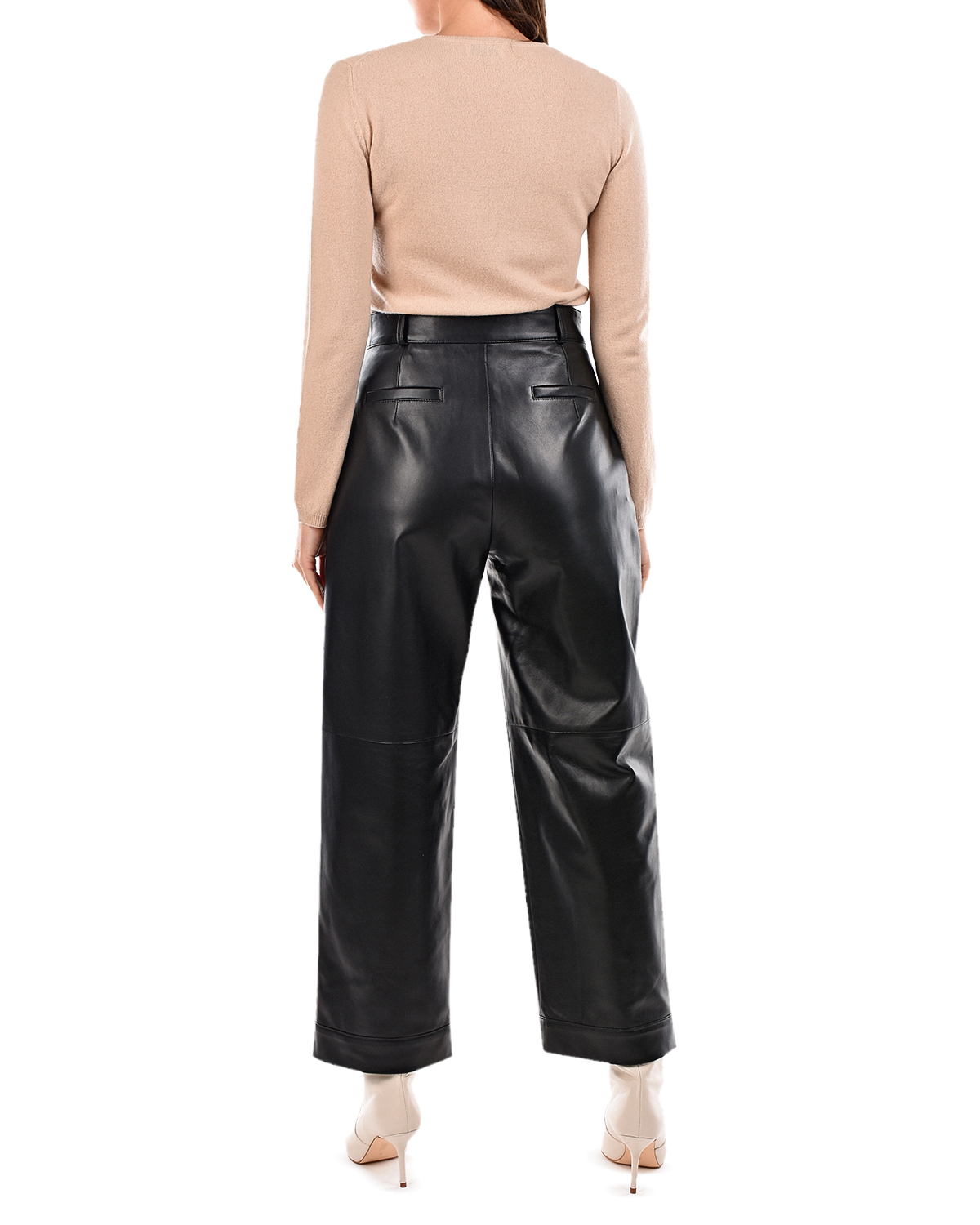 Черные укороченные брюки из кожи Blancha, размер 44, цвет нет цвета - фото 3