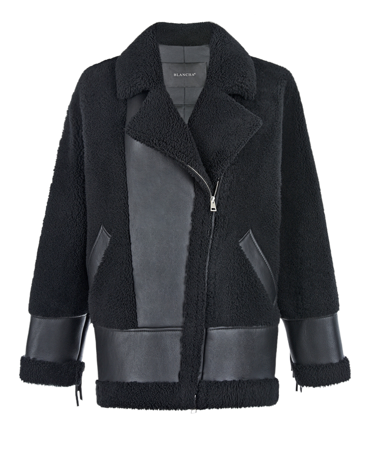 Черная куртка из овчины с отделкой бахромой Blancha, размер 42, цвет черный