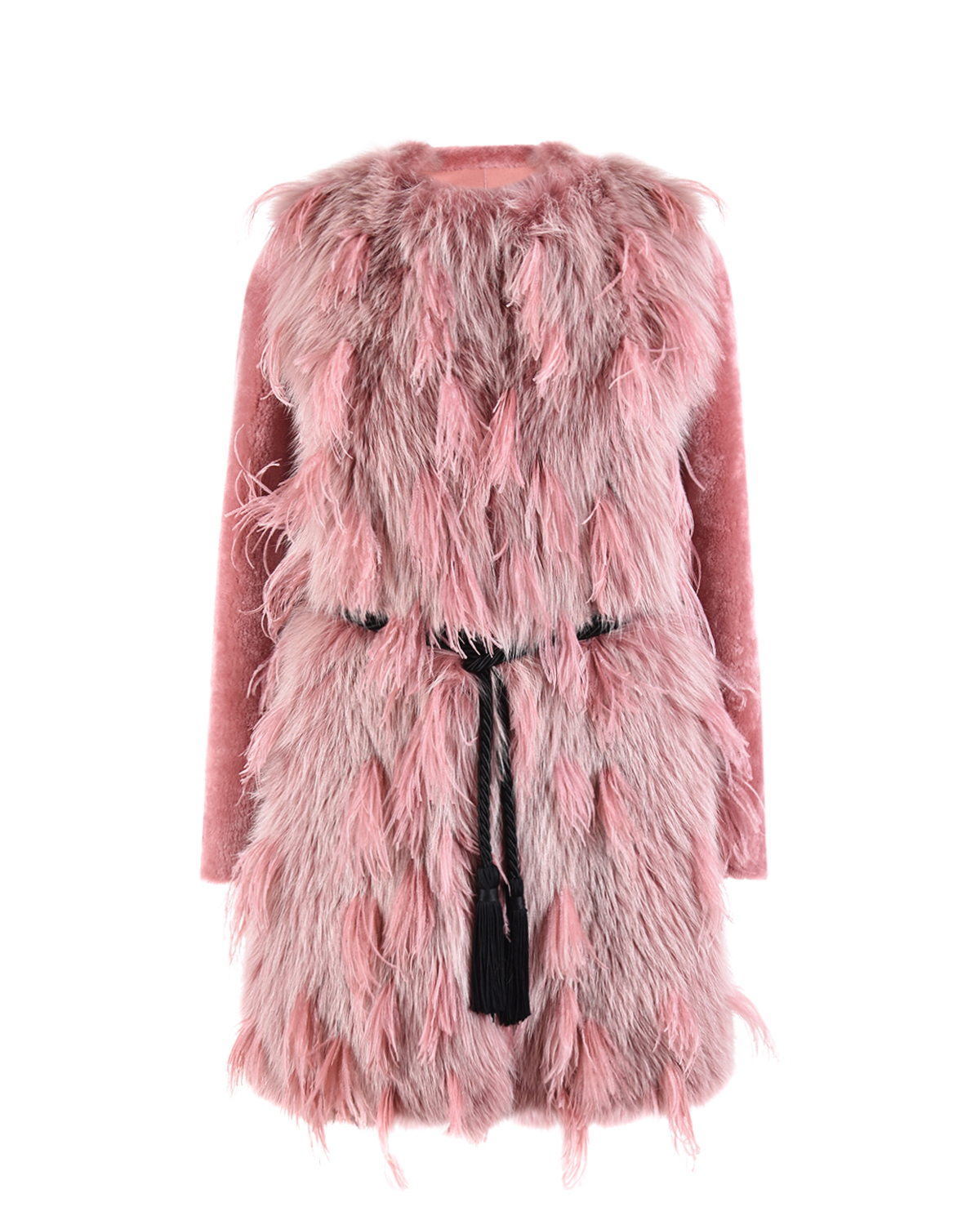Розовое пальто с отделкой перьями Blancha, размер 42, цвет нет цвета