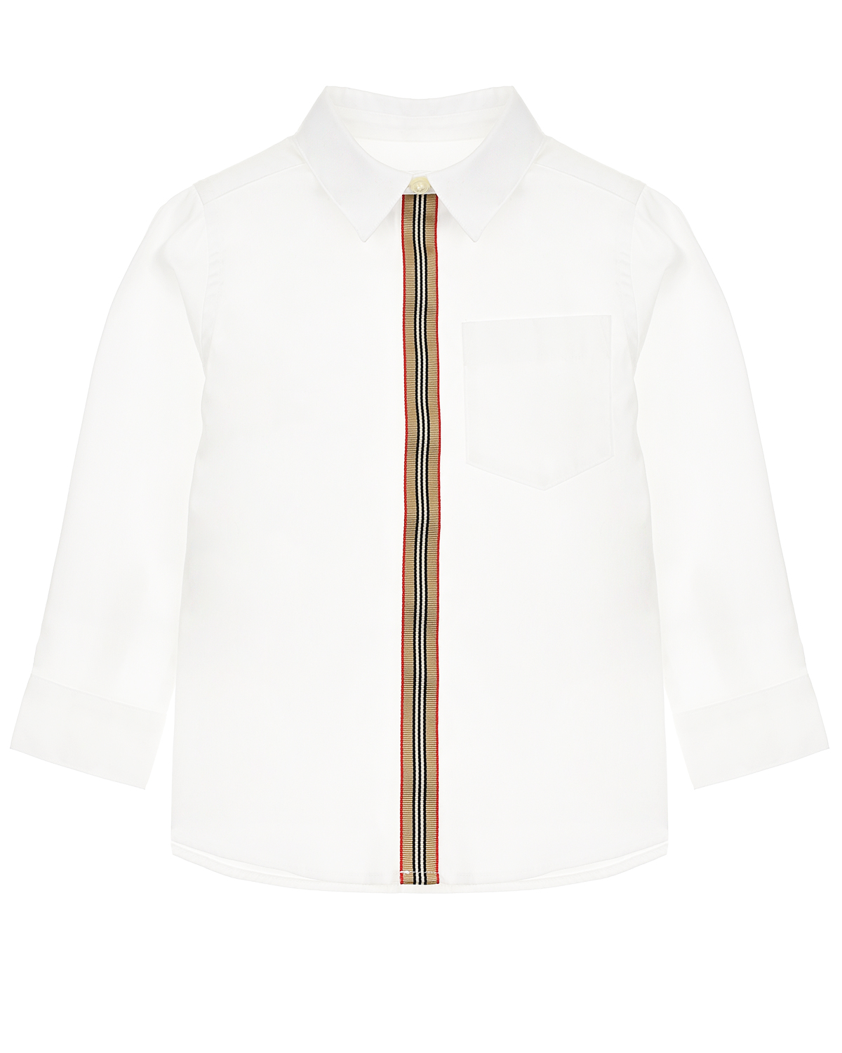 Белая рубашка с отделкой в полоску Burberry детская, размер 80, цвет белый - фото 1