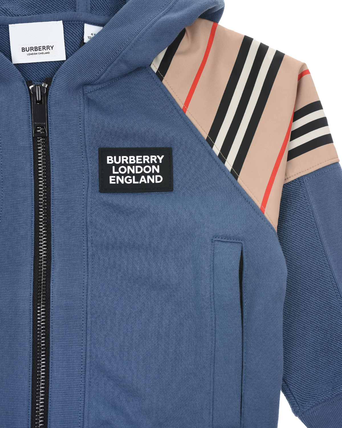 Синяя спортивная куртка со вставками в полоску Burberry детская, размер 98, цвет синий - фото 3