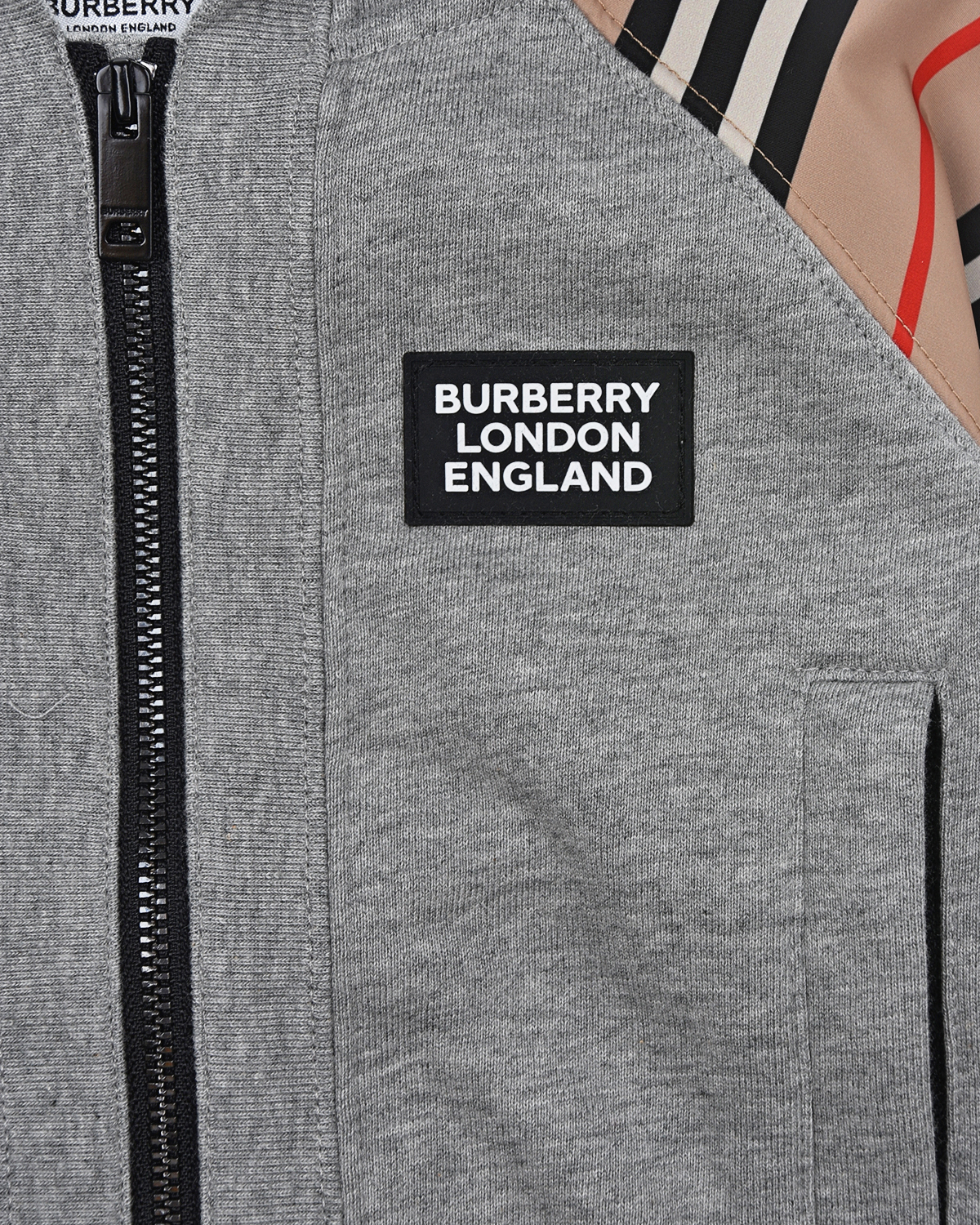 Серая спортивная куртка с декоративными вставками Burberry детская, размер 68, цвет серый - фото 3