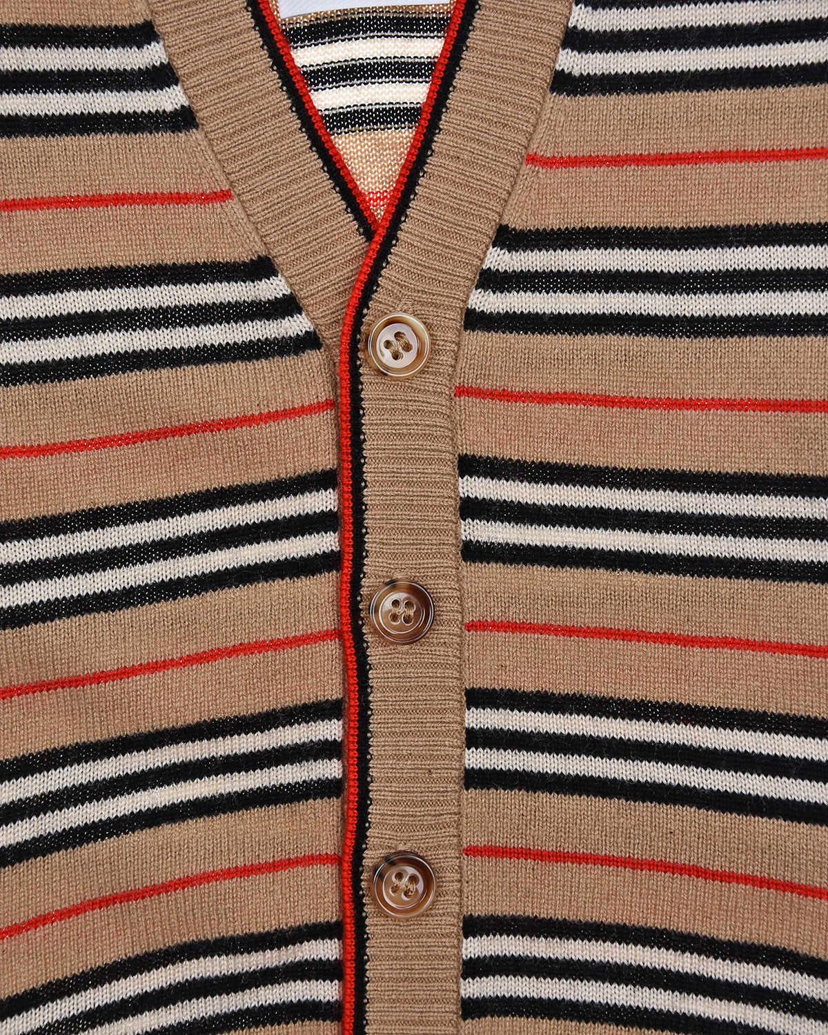 Вязаный кардиган в фирменную полоску Burberry детский, размер 68, цвет бежевый - фото 3
