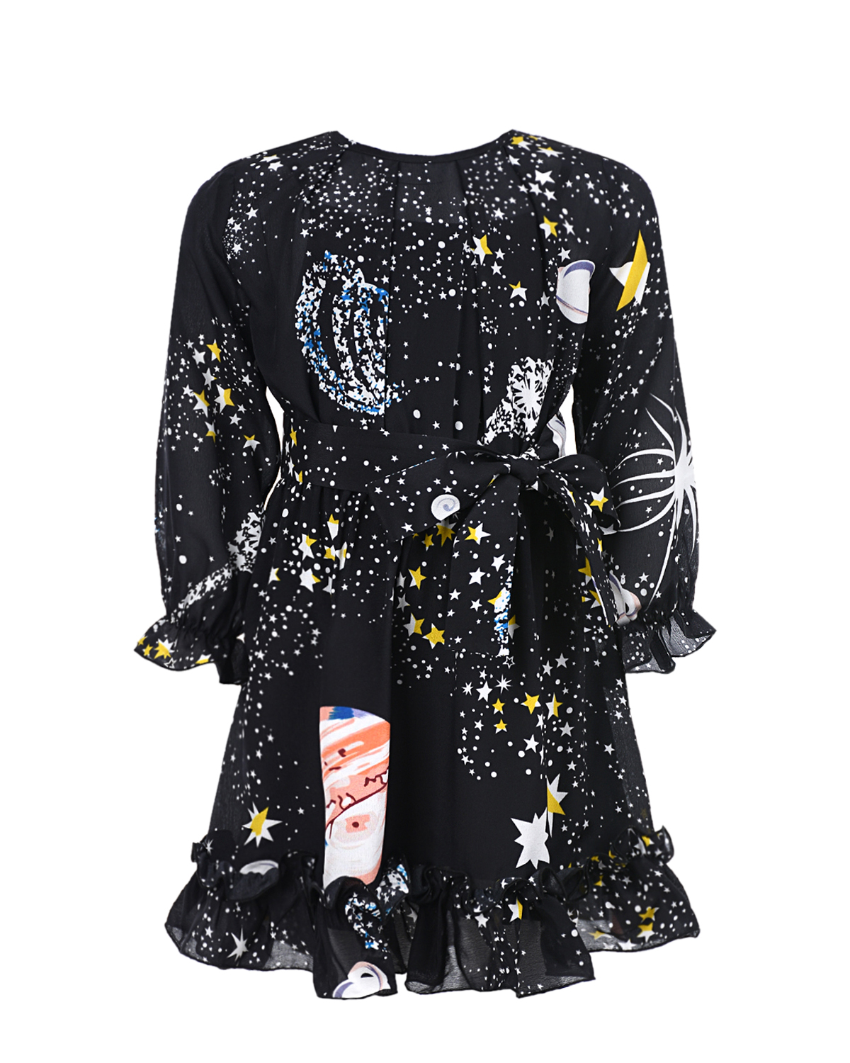 Шелковое платье с принтом "космос" Dan Maralex детское, размер 104, цвет нет цвета - фото 1
